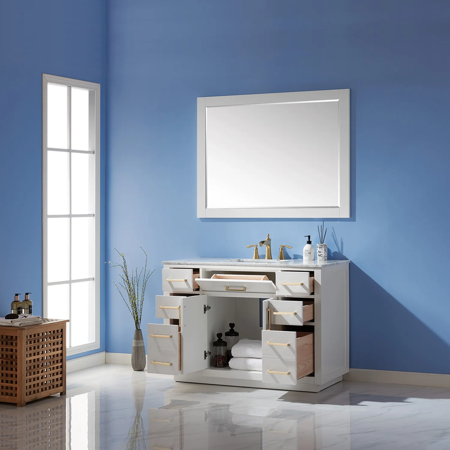Altair Design Ivy 48" Single Bathroom Vanity Set in White and Carrara White Marble Countertop - Image 4