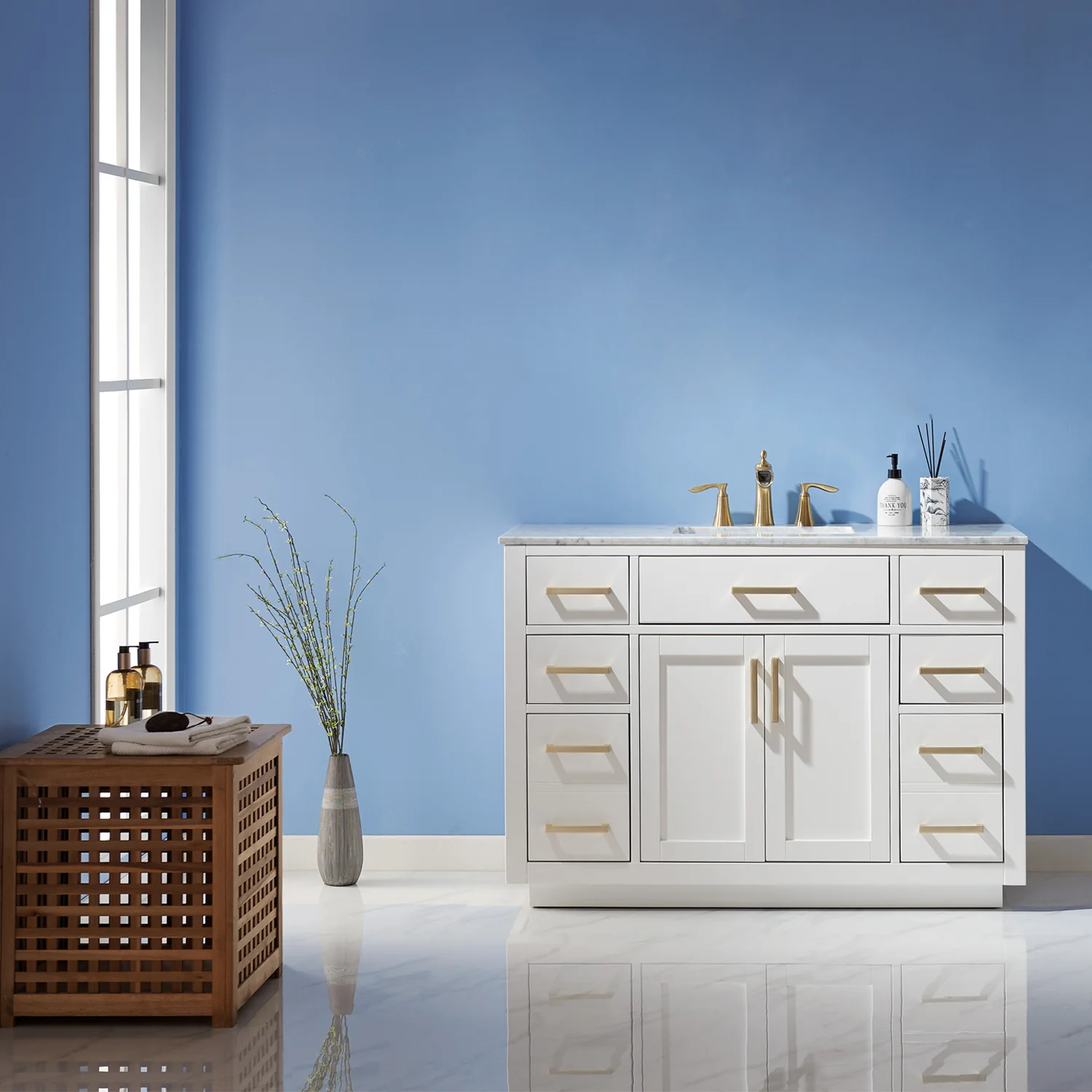 Altair Design Ivy 48" Single Bathroom Vanity Set in White and Carrara White Marble Countertop - Image 7