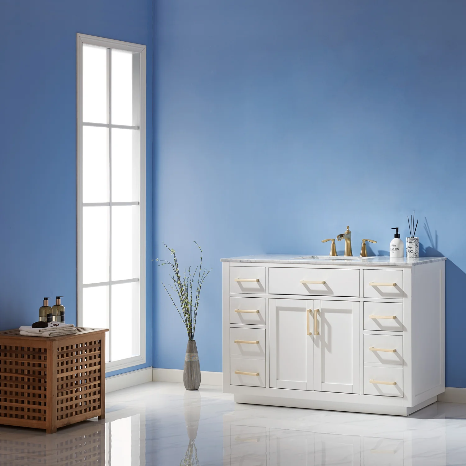 Altair Design Ivy 48" Single Bathroom Vanity Set in White and Carrara White Marble Countertop - Image 9