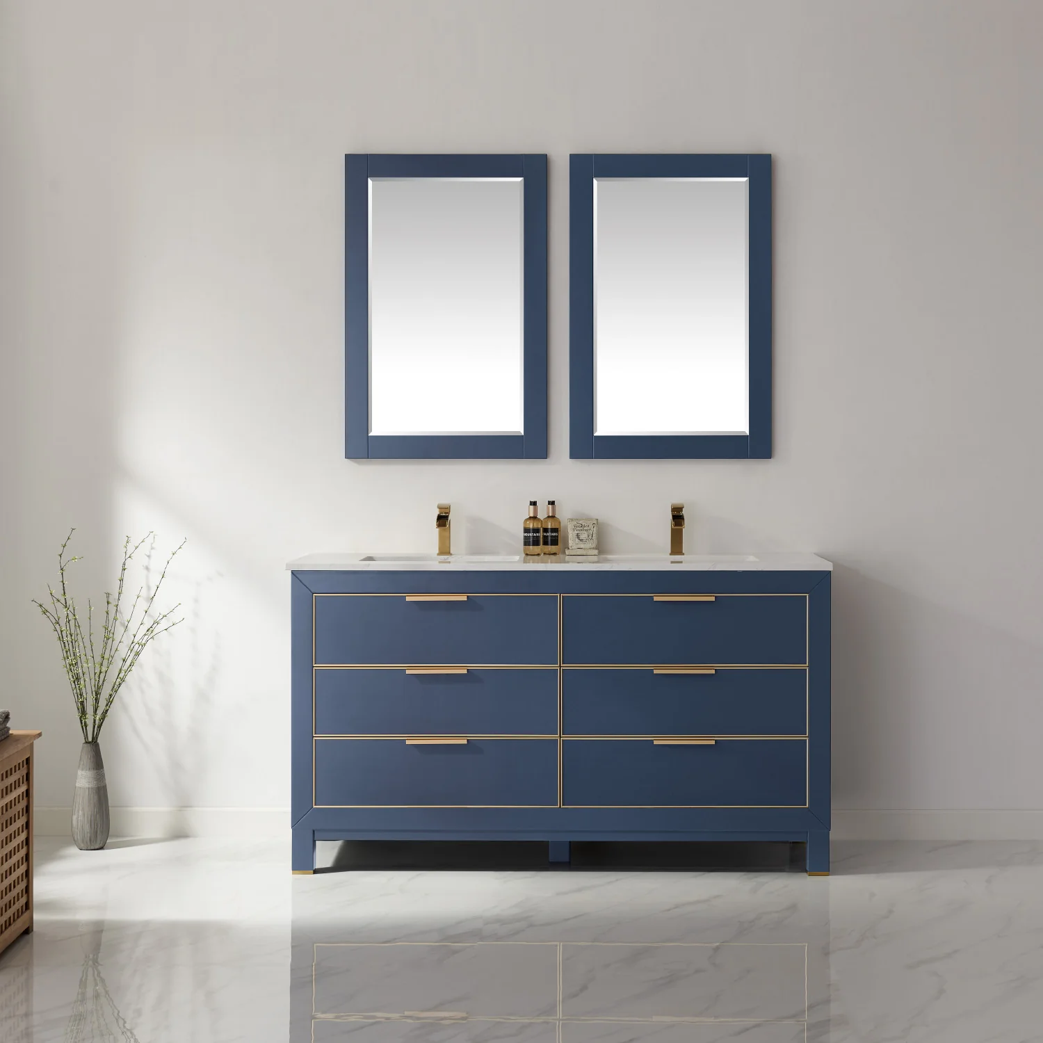 Altair Design Jackson 60" Double Bathroom Vanity Set in Royal Blue and Aosta White Composite Stone Countertop