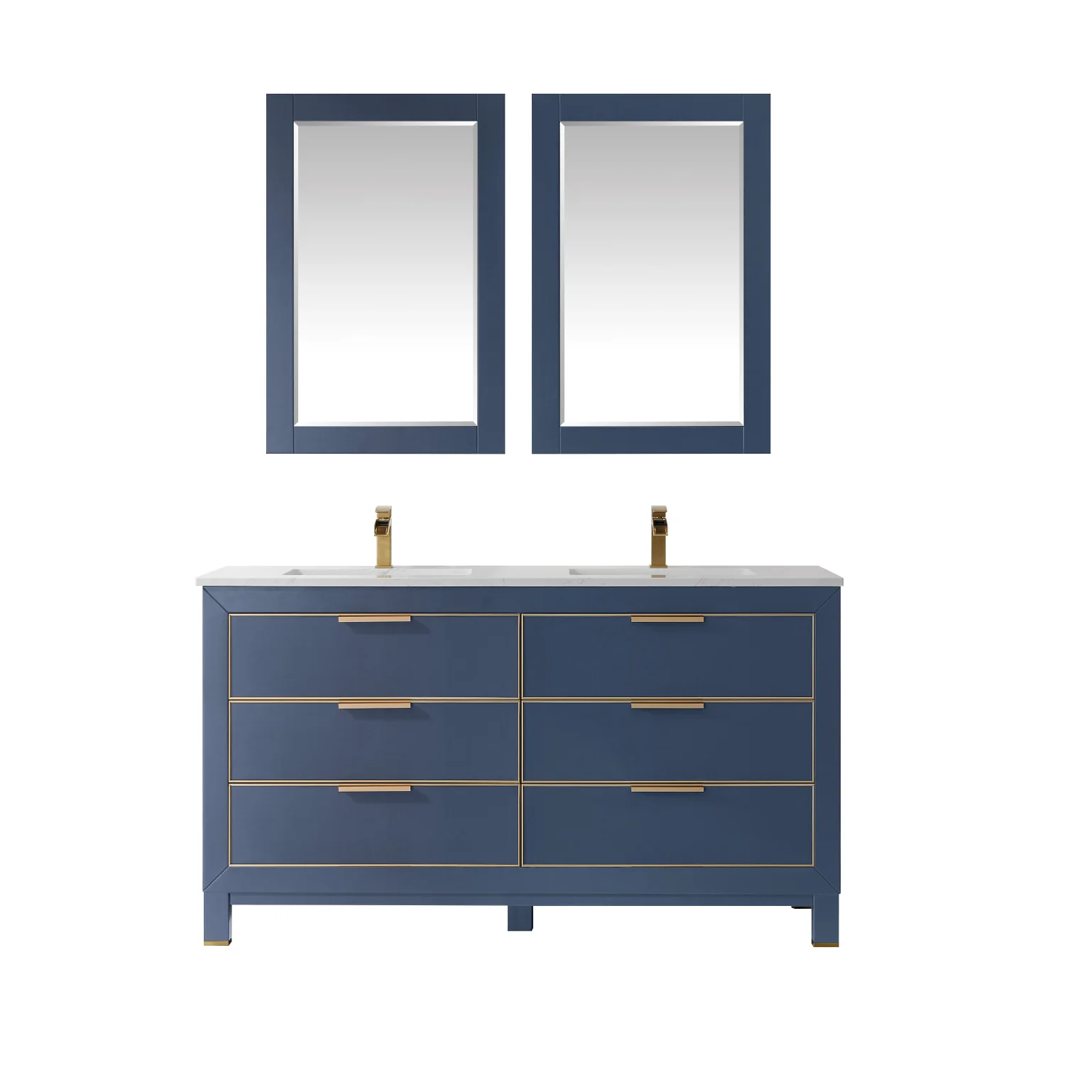 Altair Design Jackson 60" Double Bathroom Vanity Set in Royal Blue and Aosta White Composite Stone Countertop - Image 2