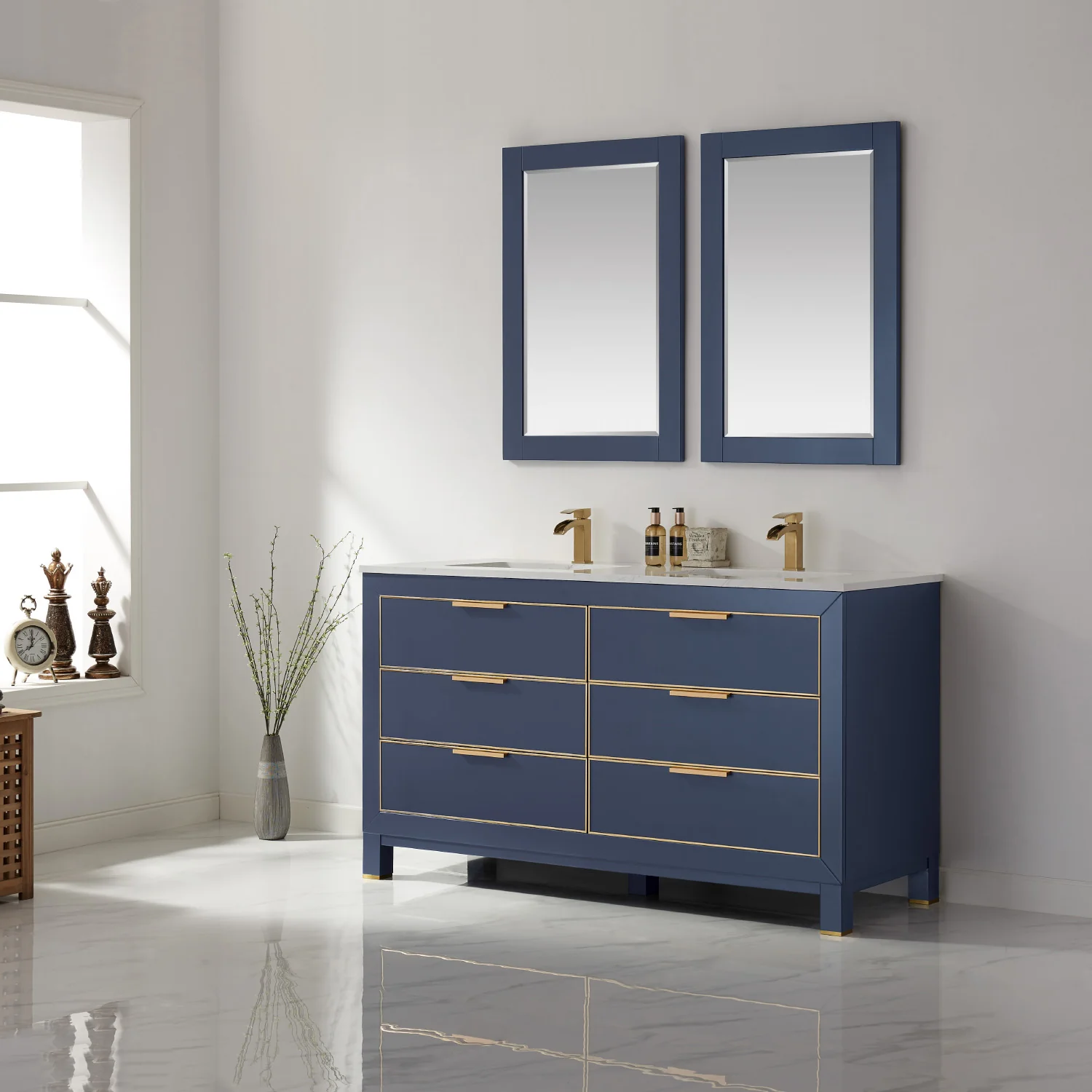 Altair Design Jackson 60" Double Bathroom Vanity Set in Royal Blue and Aosta White Composite Stone Countertop - Image 3
