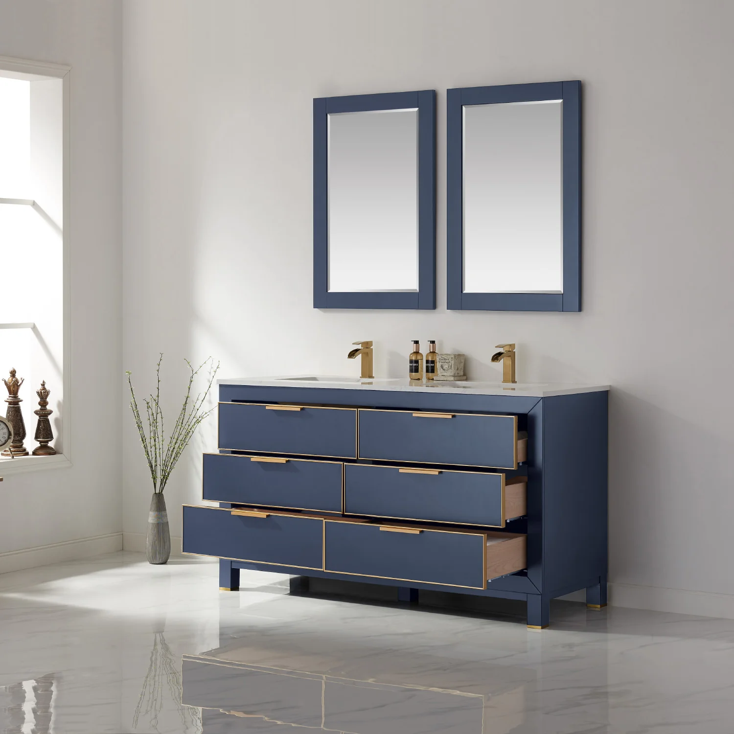 Altair Design Jackson 60" Double Bathroom Vanity Set in Royal Blue and Aosta White Composite Stone Countertop - Image 5