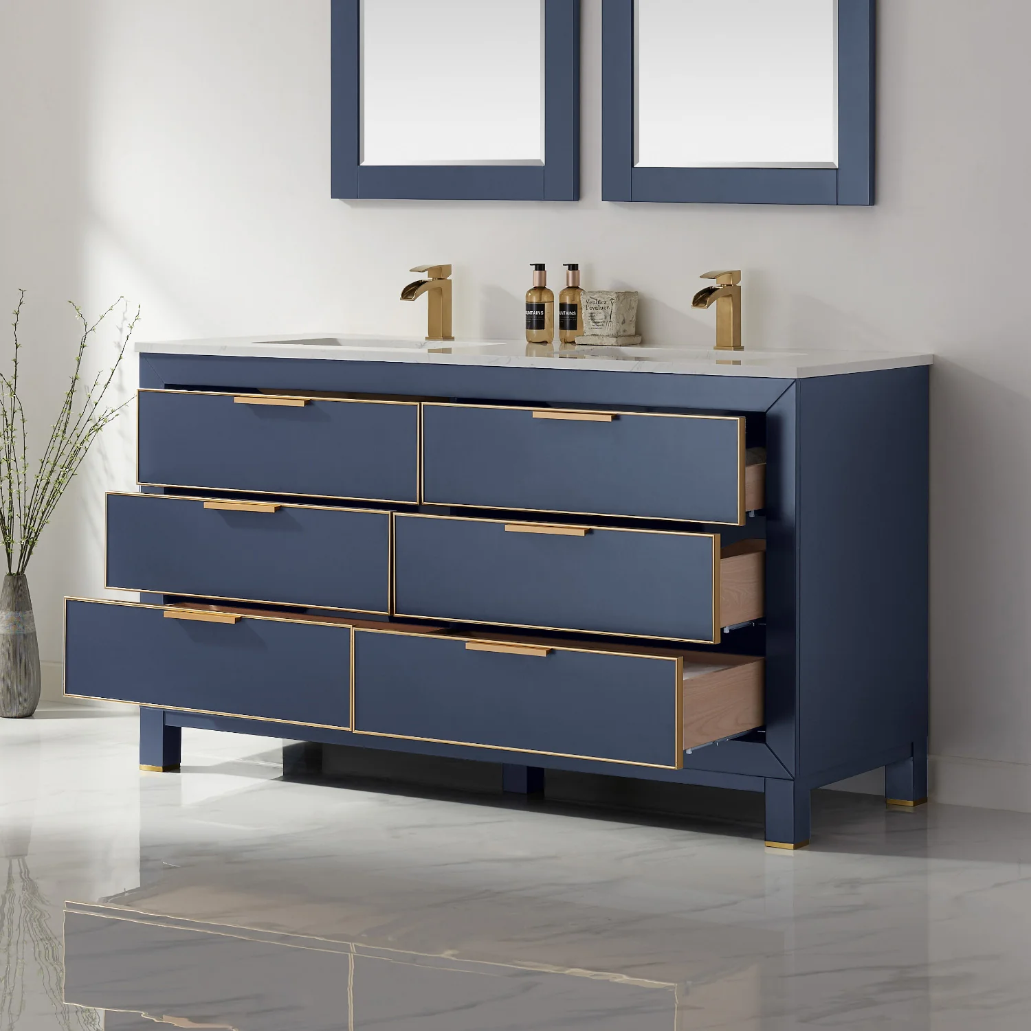 Altair Design Jackson 60" Double Bathroom Vanity Set in Royal Blue and Aosta White Composite Stone Countertop - Image 6