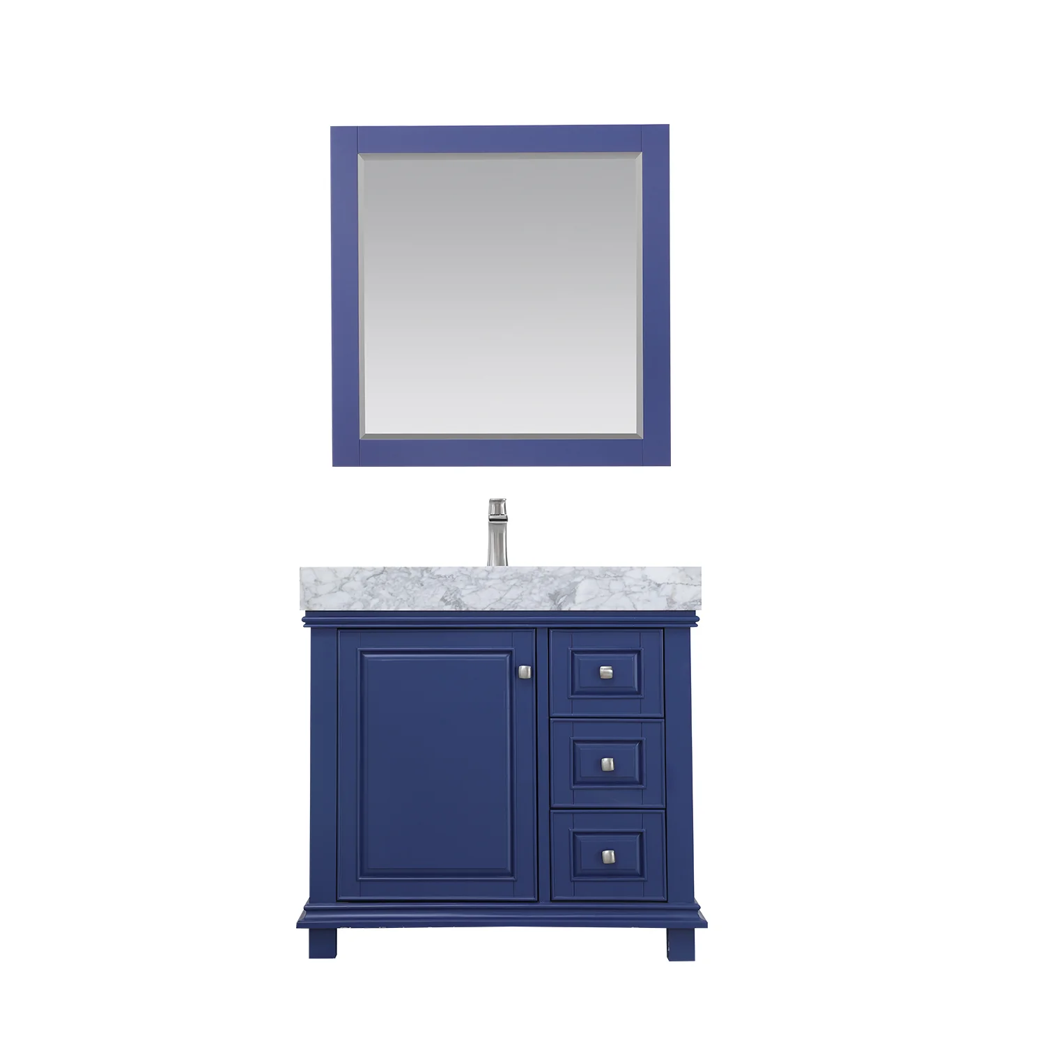 Altair Design Jardin 36" Single Bathroom Vanity Set in Jewelry Blue and Carrara White Marble Countertop - Image 2