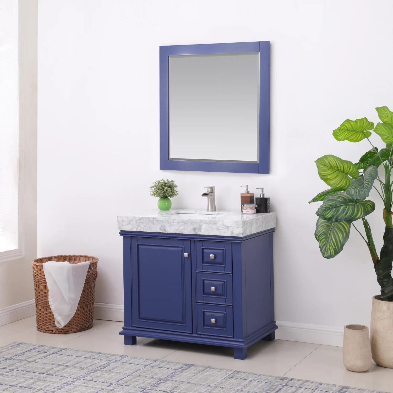 Altair Design Jardin 36" Single Bathroom Vanity Set in Jewelry Blue and Carrara White Marble Countertop - Image 3