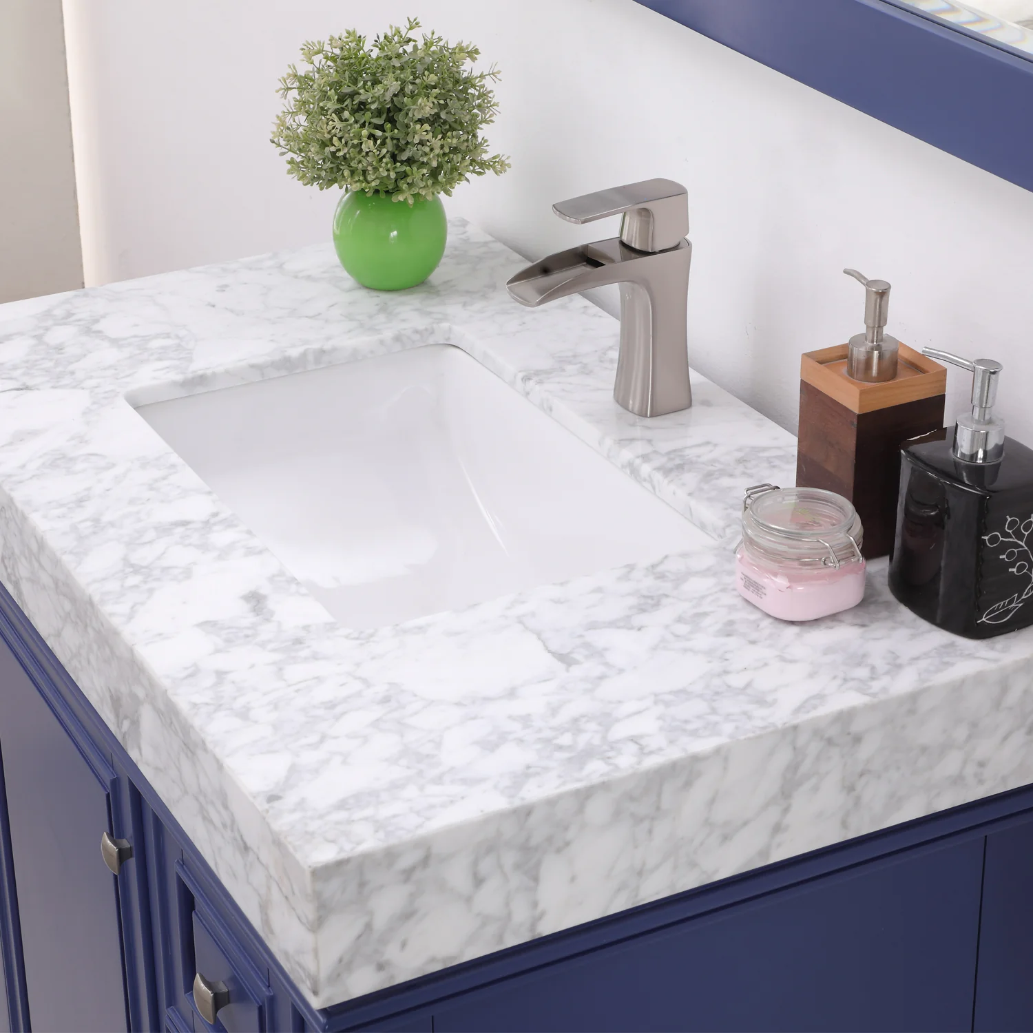 Altair Design Jardin 36" Single Bathroom Vanity Set in Jewelry Blue and Carrara White Marble Countertop - Image 7