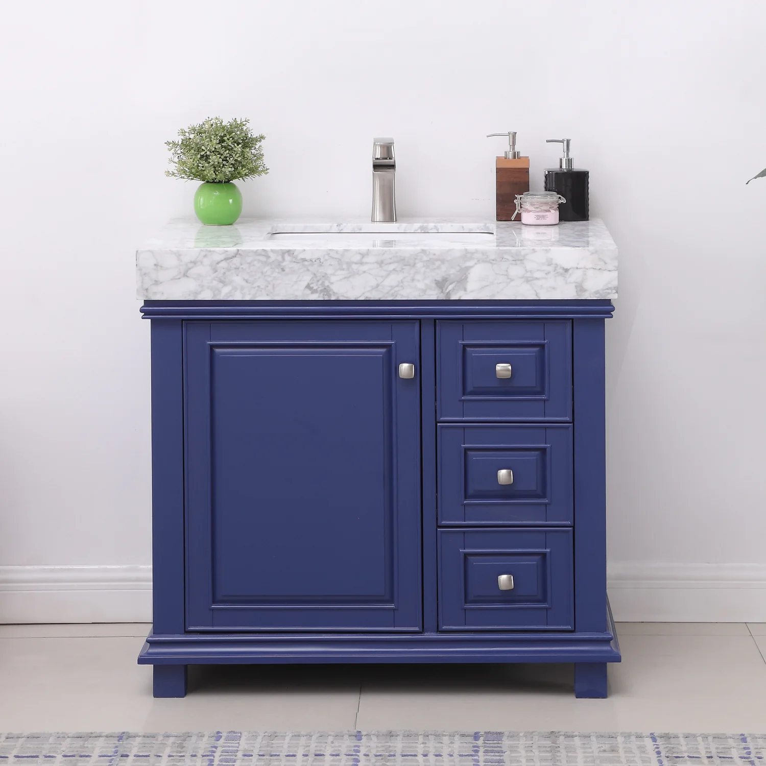 Altair Design Jardin 36" Single Bathroom Vanity Set in Jewelry Blue and Carrara White Marble Countertop - Image 9