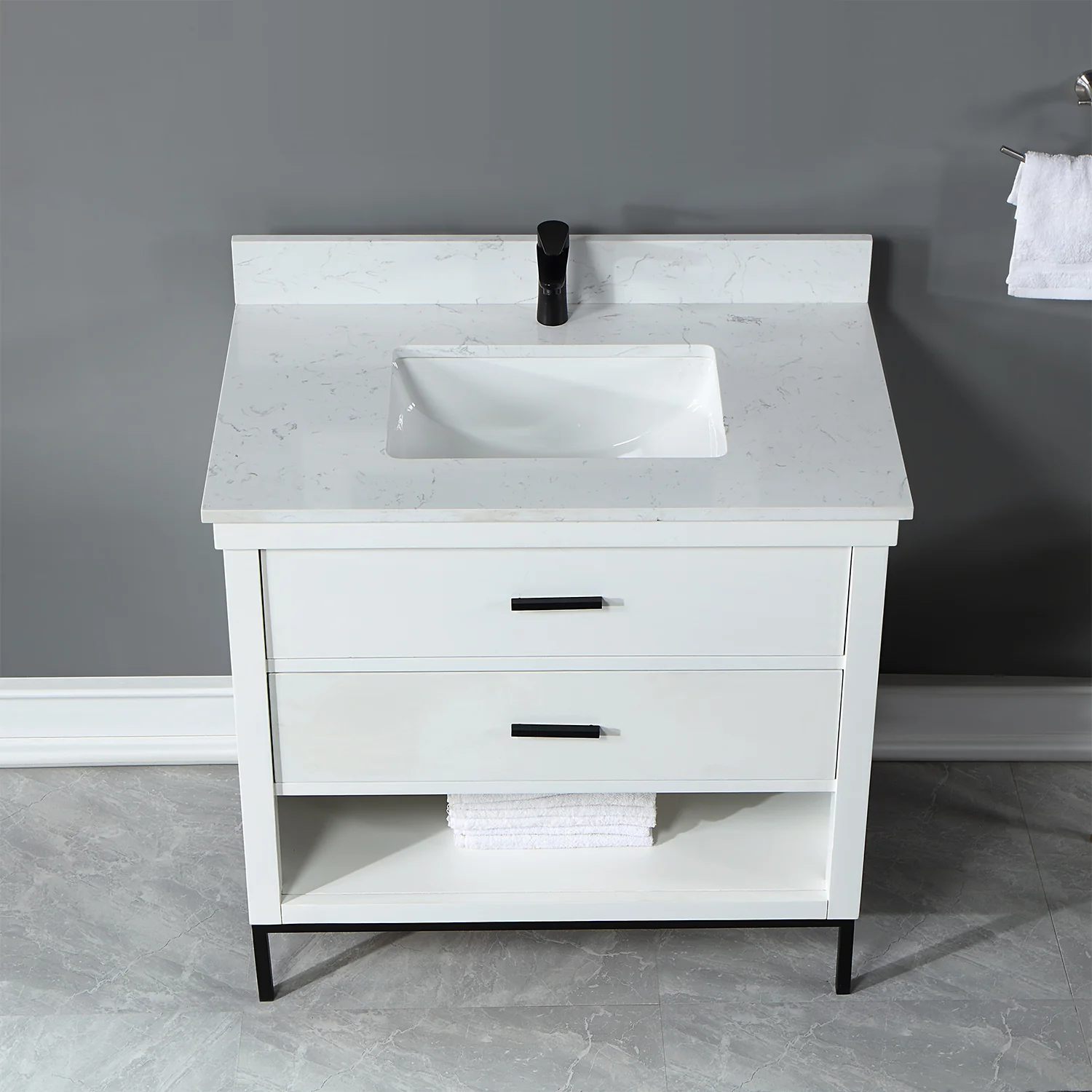 Altair Design Kesia 36" Single Bathroom Vanity Set in White with Aosta White Composite Stone Countertop - Image 15