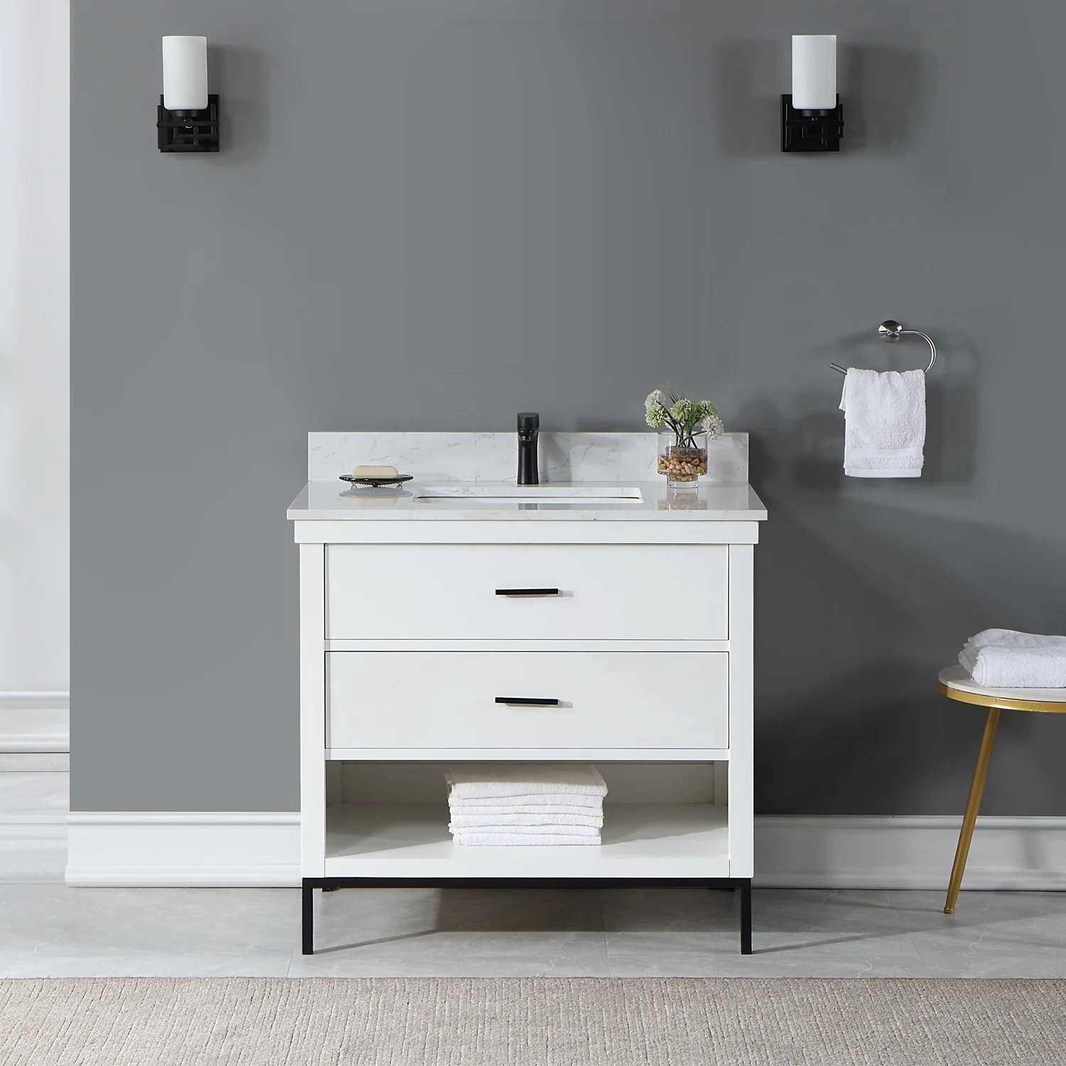 Altair Design Kesia 36" Single Bathroom Vanity Set in White with Aosta White Composite Stone Countertop - Image 9