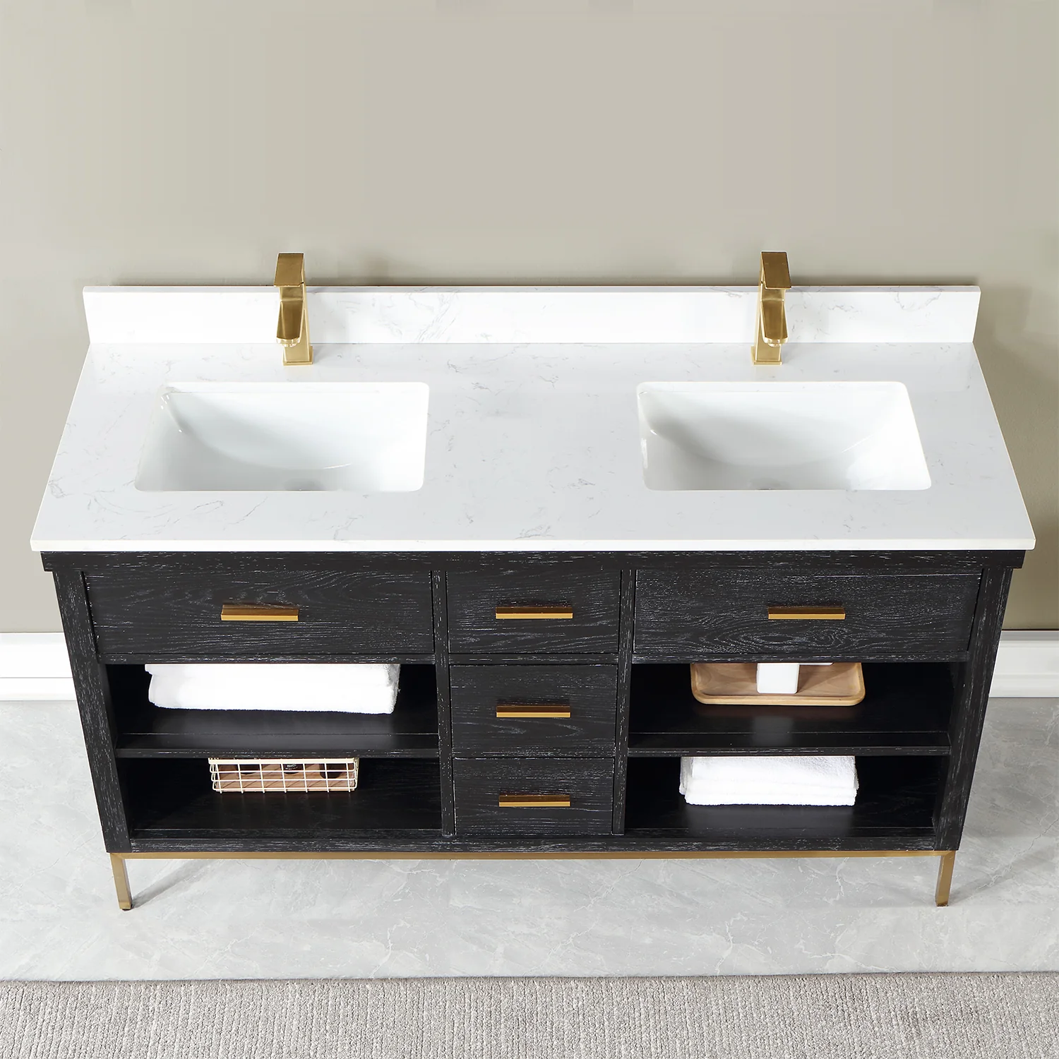 Altair Design Kesia 60" Double Bathroom Vanity Set in Black Oak with Aosta White Composite Stone Countertop - Image 15