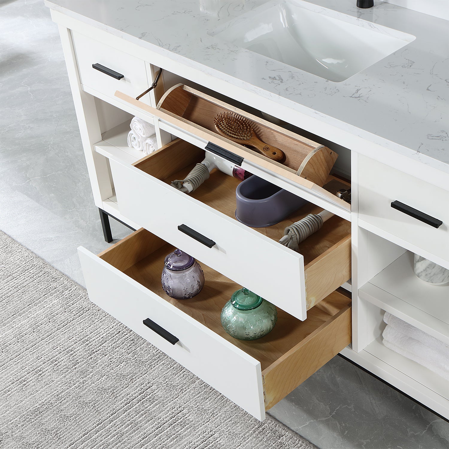 Altair Design Kesia 60" Single Bathroom Vanity Set in White with Aosta White Composite Stone Countertop - Image 6