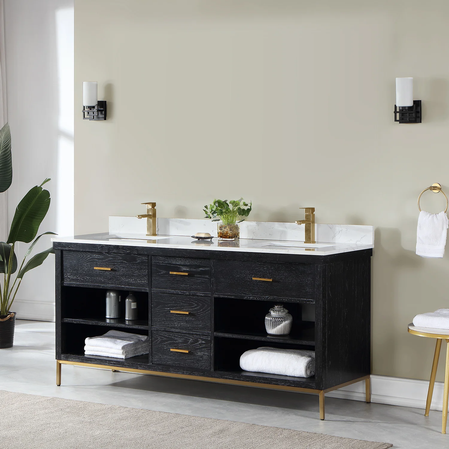 Altair Design Kesia 72" Double Bathroom Vanity Set in Black Oak with Aosta White Composite Stone Countertop - Image 11