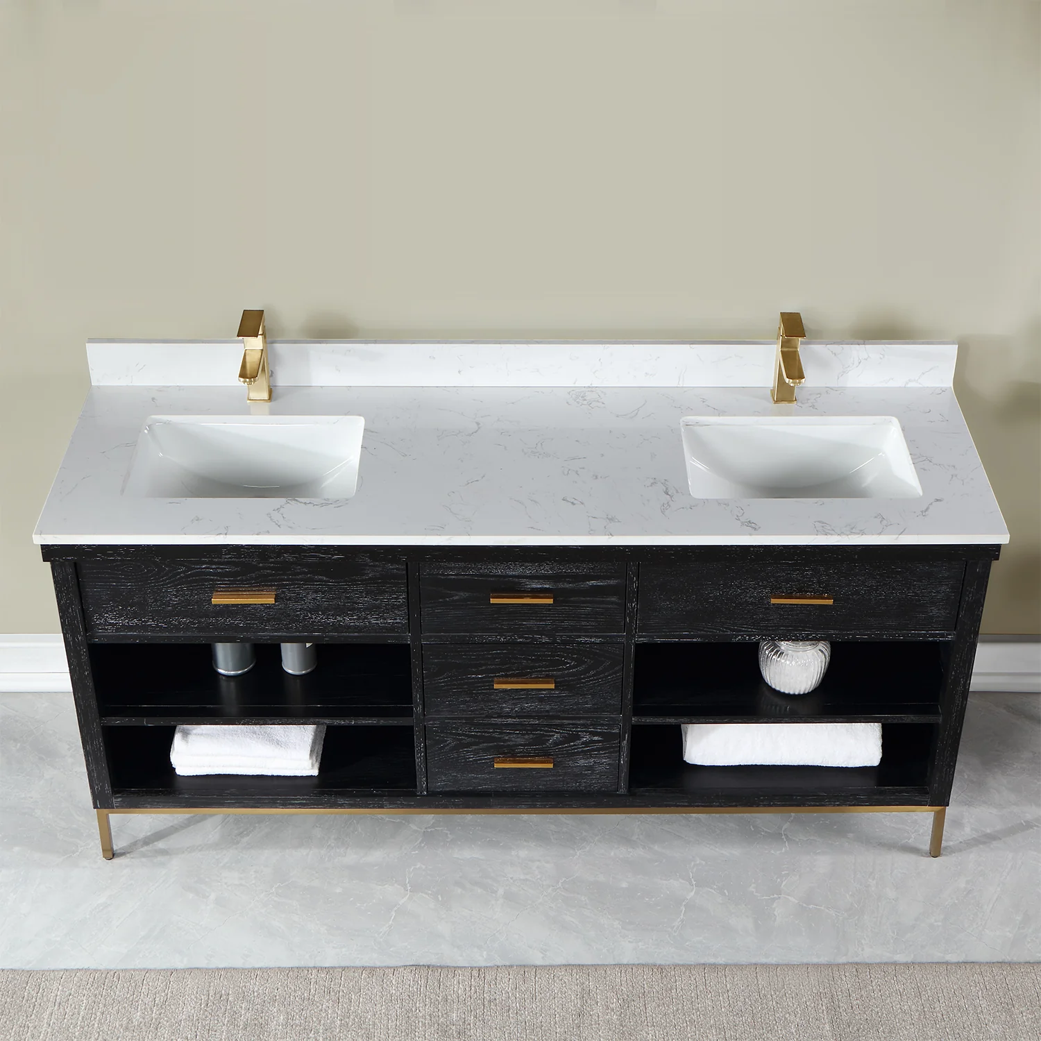 Altair Design Kesia 72" Double Bathroom Vanity Set in Black Oak with Aosta White Composite Stone Countertop - Image 15