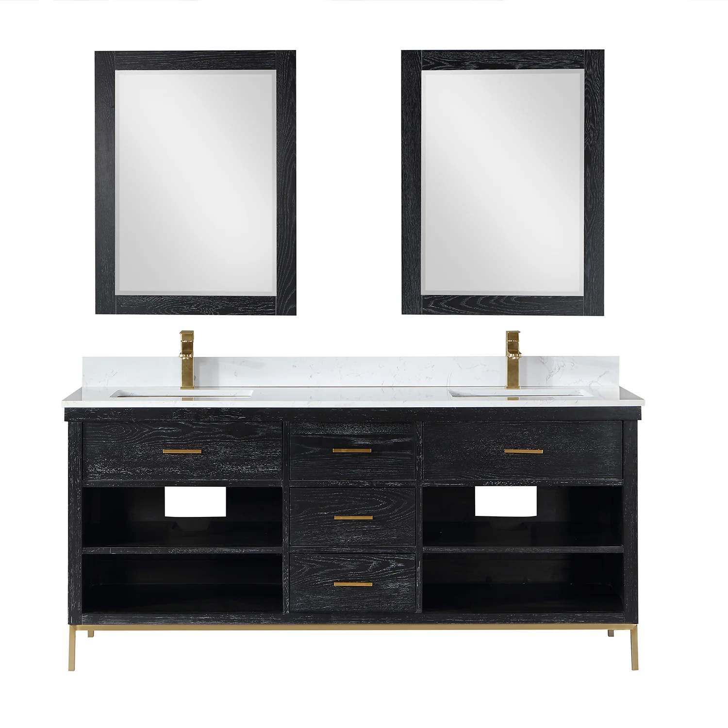 Altair Design Kesia 72" Double Bathroom Vanity Set in Black Oak with Aosta White Composite Stone Countertop - Image 2