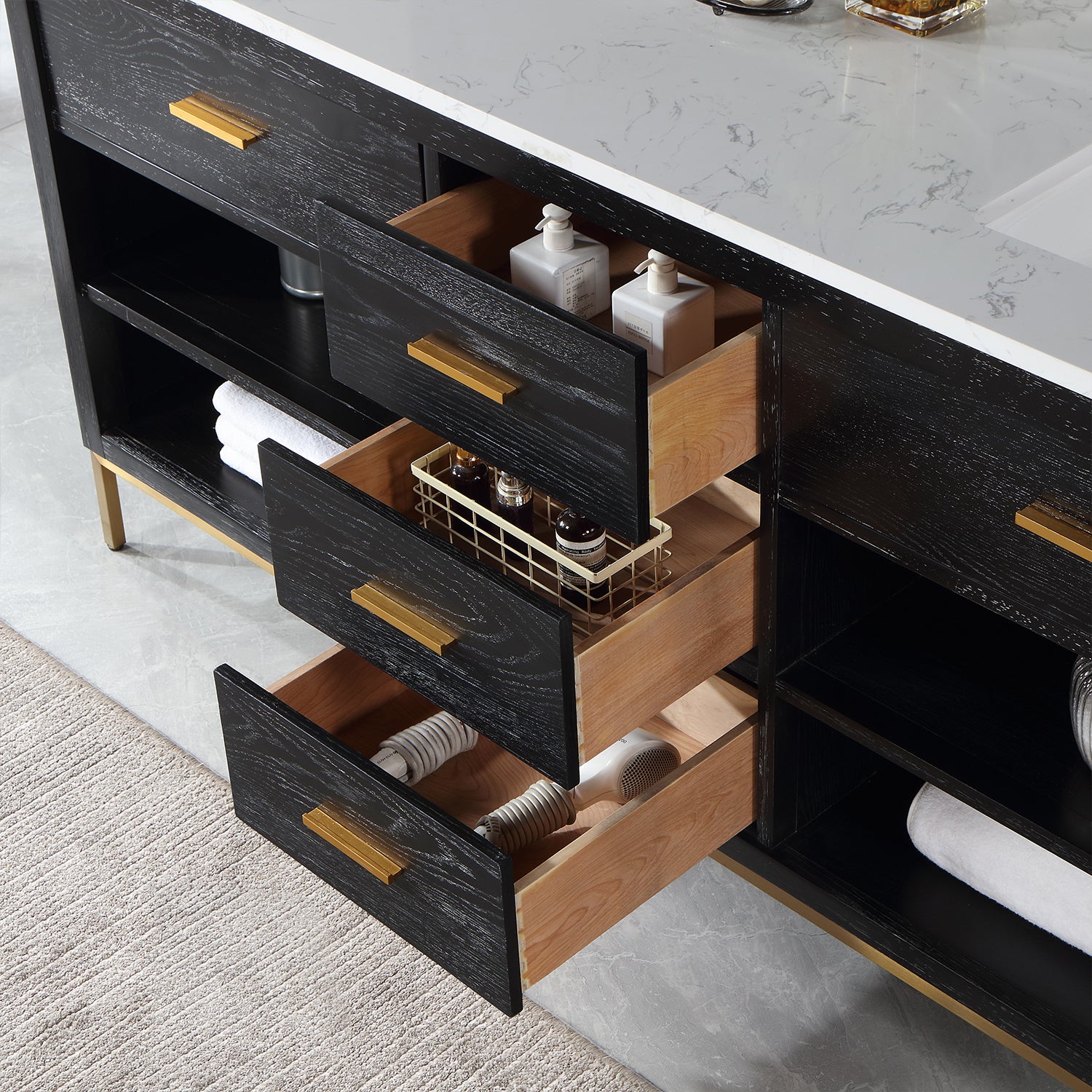 Altair Design Kesia 72" Double Bathroom Vanity Set in Black Oak with Aosta White Composite Stone Countertop - Image 6