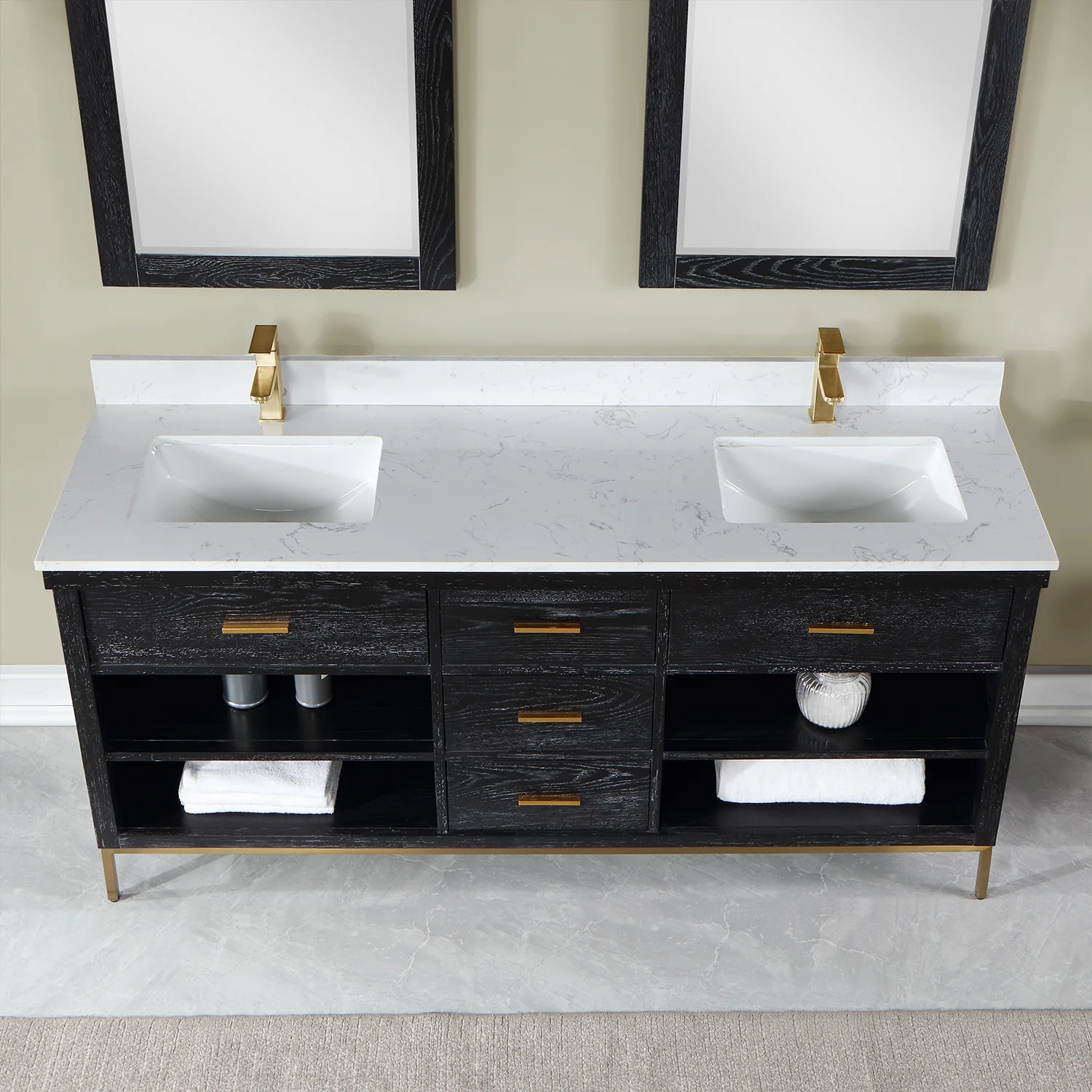 Altair Design Kesia 72" Double Bathroom Vanity Set in Black Oak with Aosta White Composite Stone Countertop - Image 7