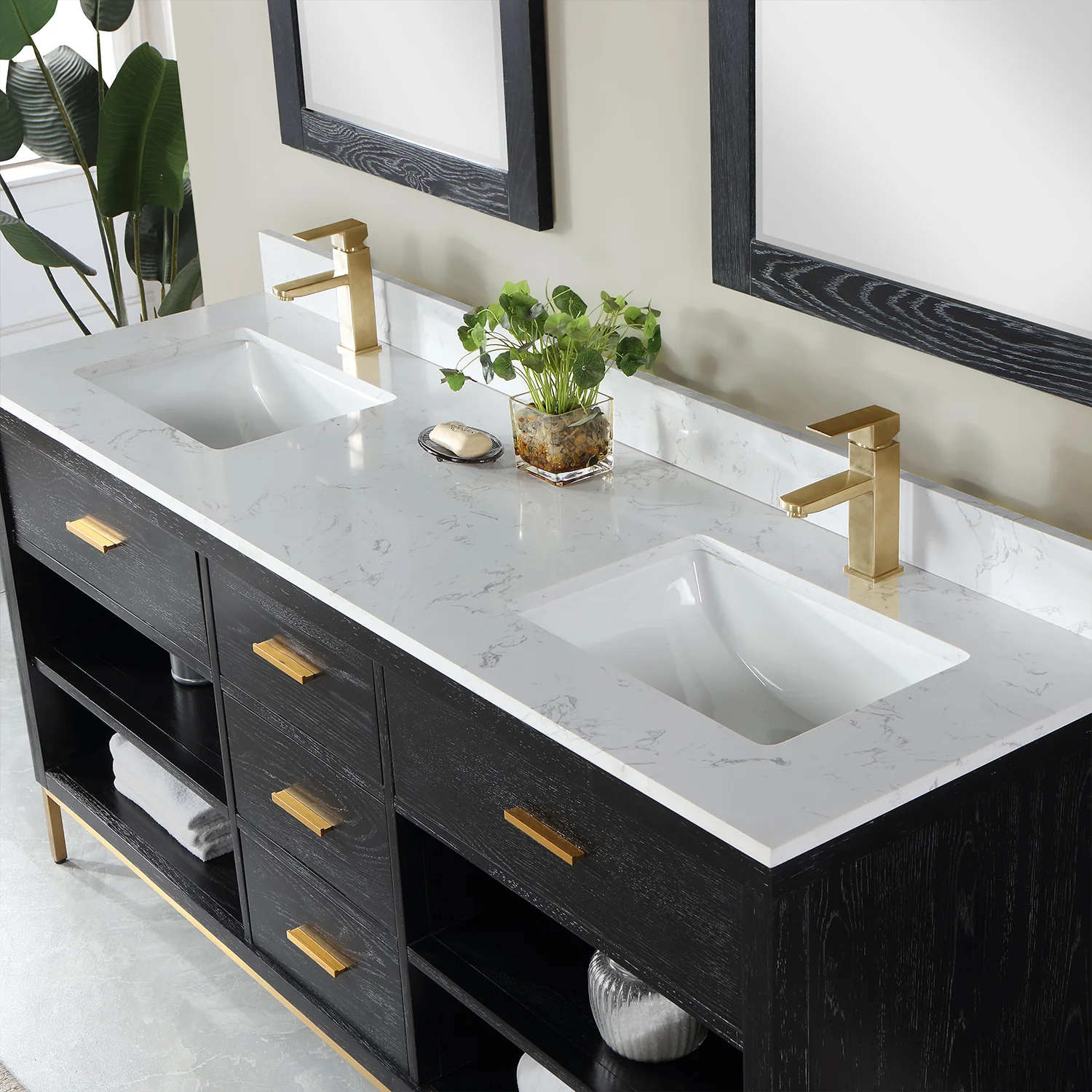 Altair Design Kesia 72" Double Bathroom Vanity Set in Black Oak with Aosta White Composite Stone Countertop - Image 8