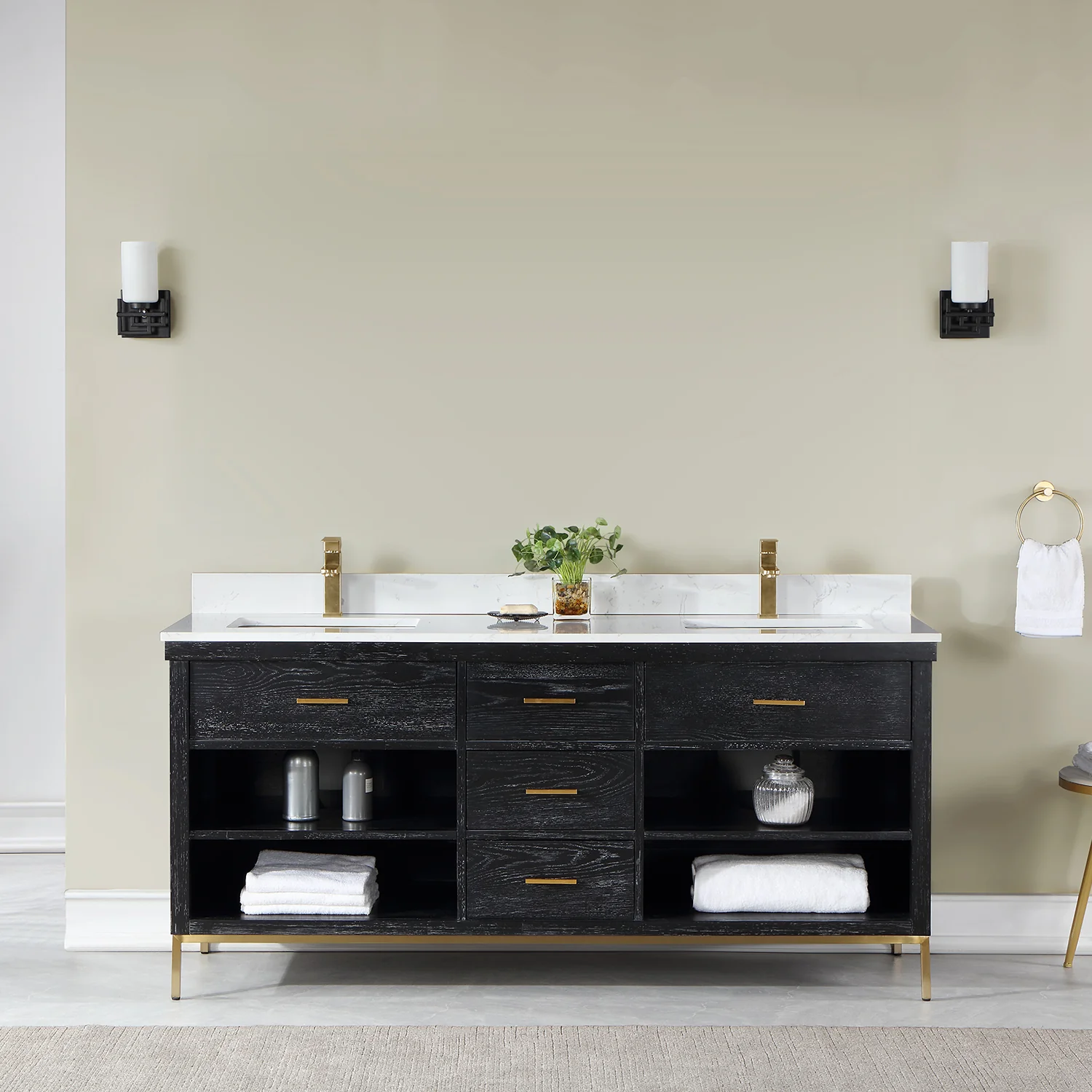 Altair Design Kesia 72" Double Bathroom Vanity Set in Black Oak with Aosta White Composite Stone Countertop - Image 9