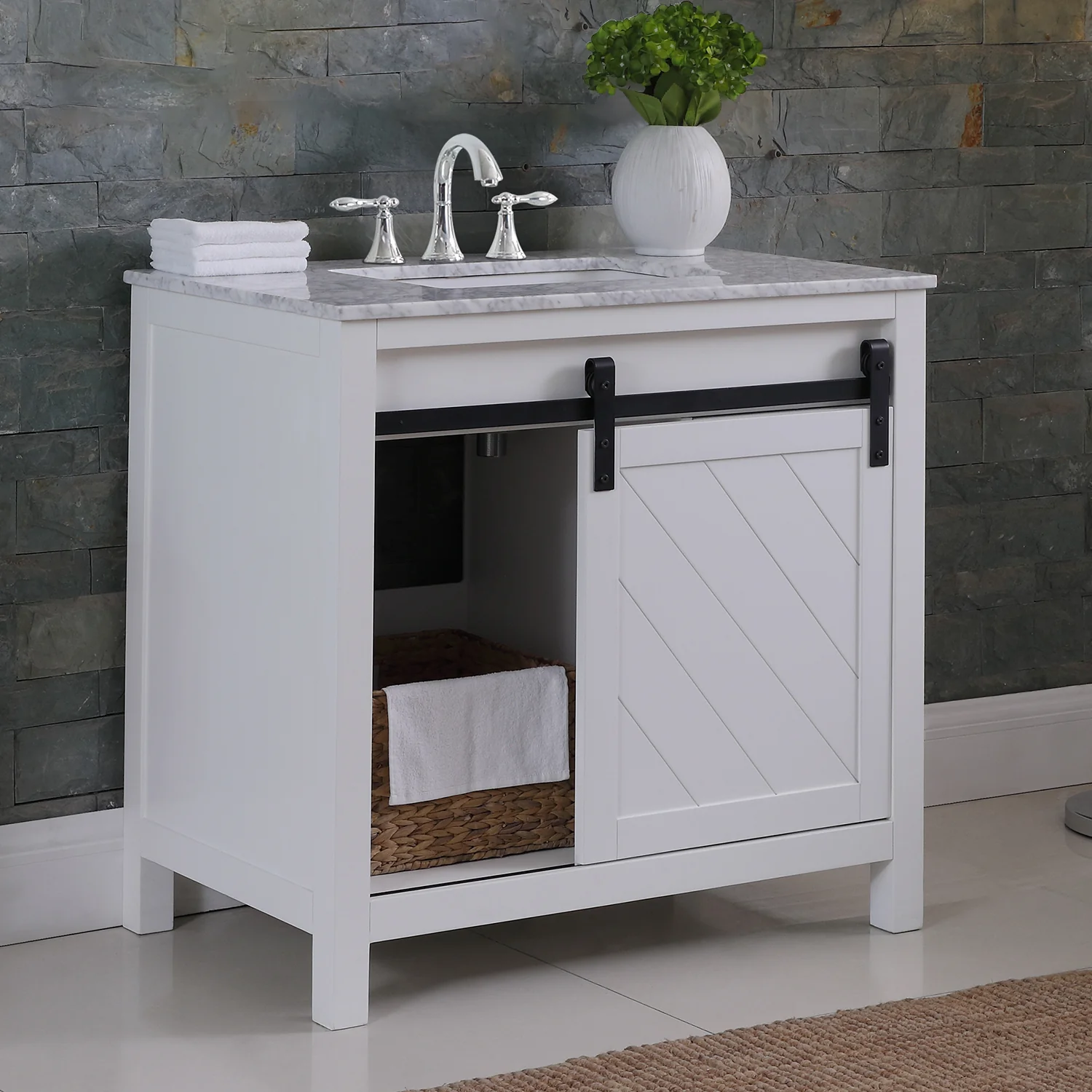 Altair Design Kinsley 36" Single Bathroom Vanity Set in White and Carrara White Marble Countertop - Image 13