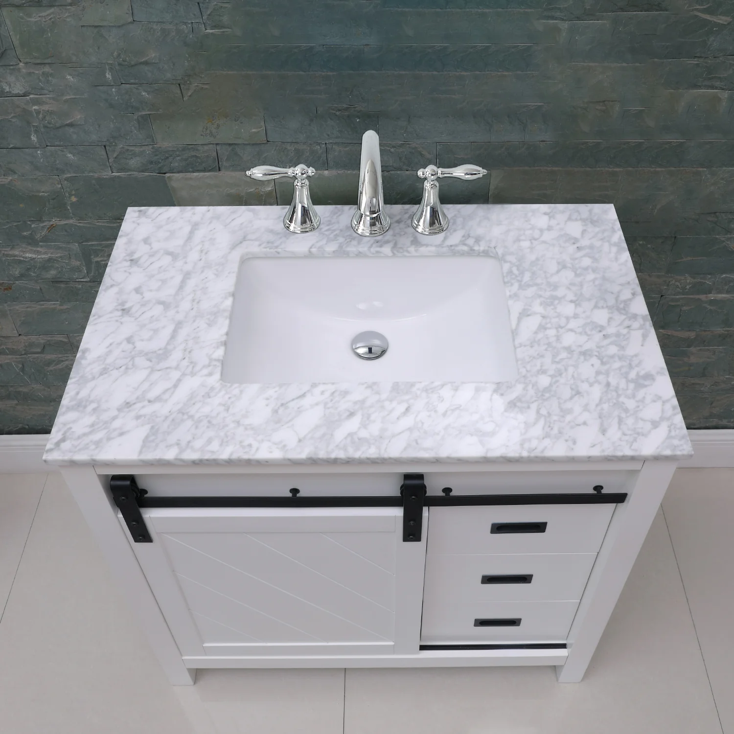 Altair Design Kinsley 36" Single Bathroom Vanity Set in White and Carrara White Marble Countertop - Image 14