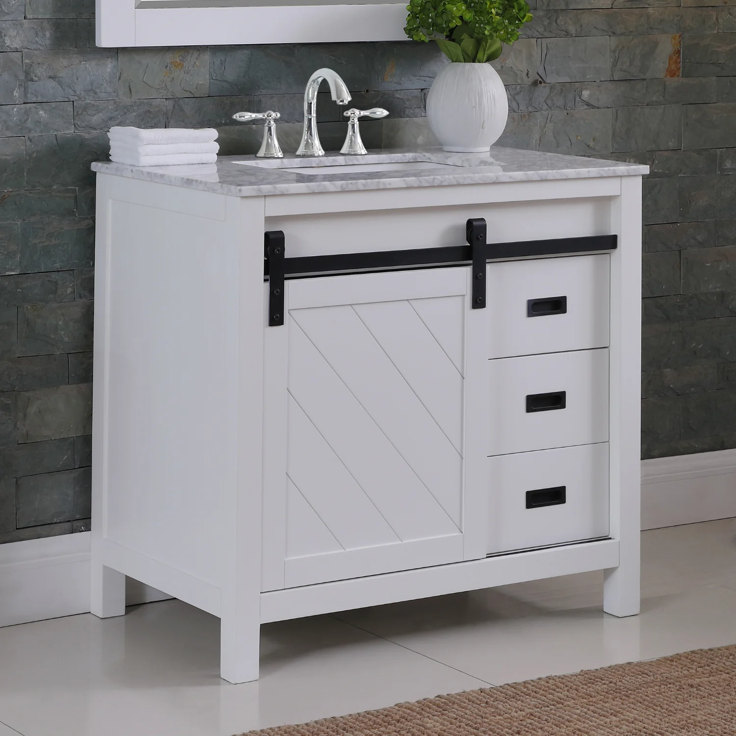 Altair Design Kinsley 36" Single Bathroom Vanity Set in White and Carrara White Marble Countertop - Image 5