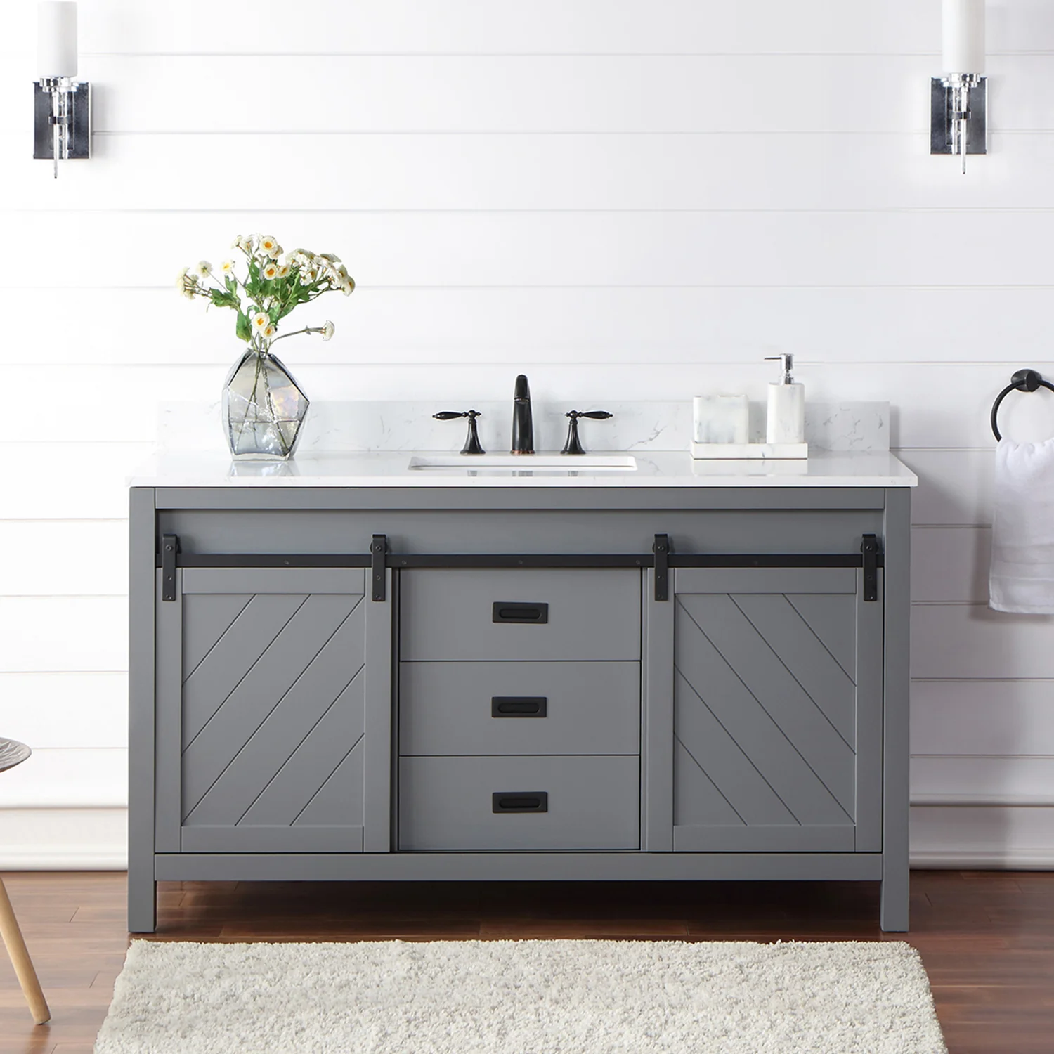 Altair Design Kinsley 60" Single Bathroom Vanity Set in Gray and Aosta White Composite Stone Countertop - Image 11