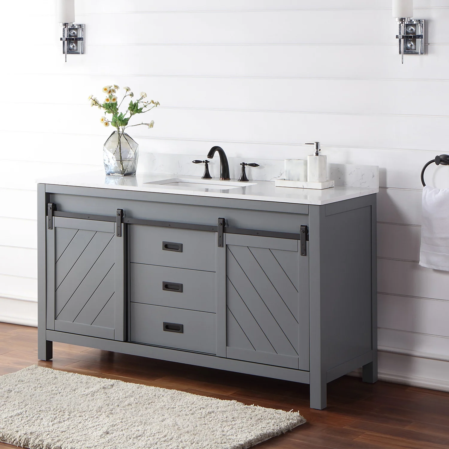 Altair Design Kinsley 60" Single Bathroom Vanity Set in Gray and Aosta White Composite Stone Countertop - Image 13