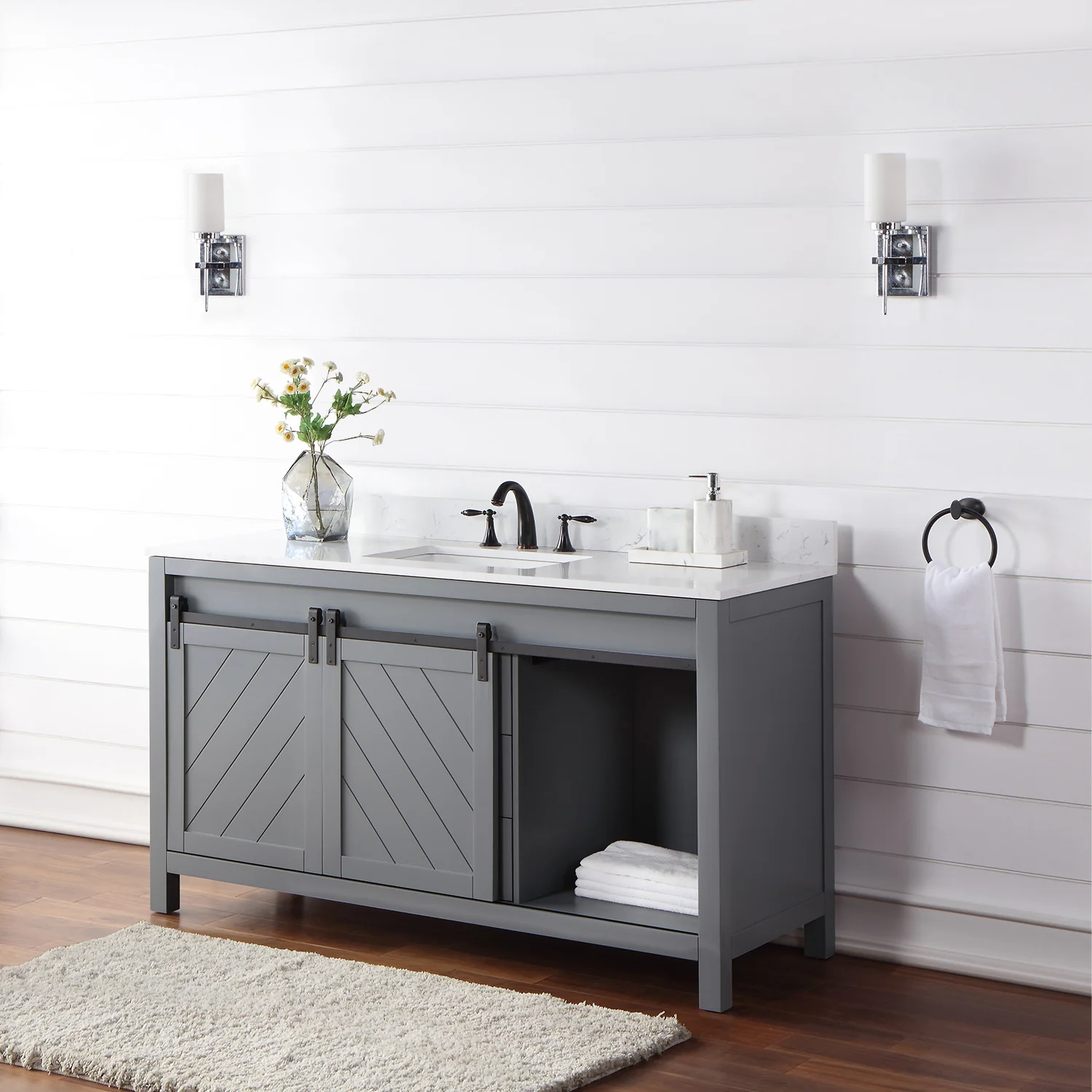 Altair Design Kinsley 60" Single Bathroom Vanity Set in Gray and Aosta White Composite Stone Countertop - Image 15