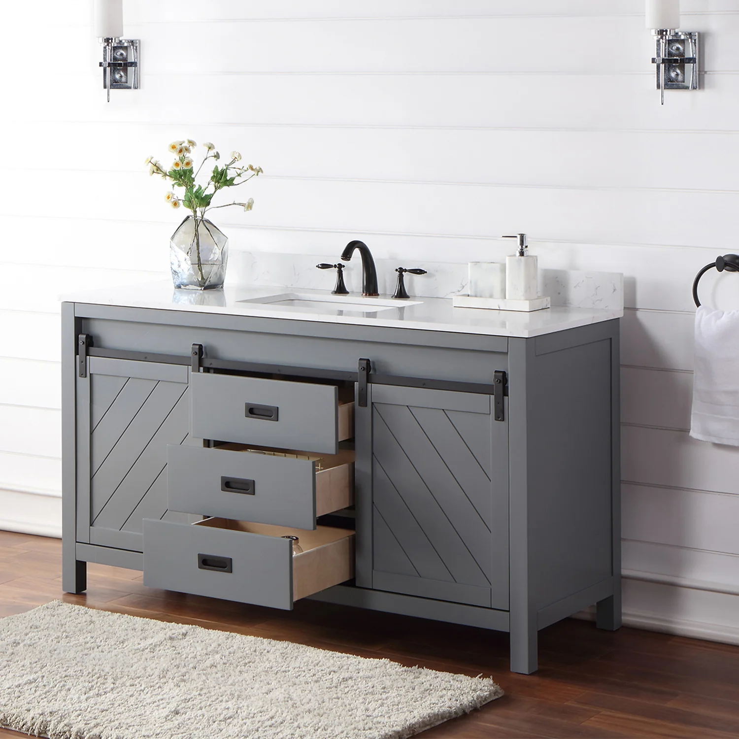Altair Design Kinsley 60" Single Bathroom Vanity Set in Gray and Aosta White Composite Stone Countertop - Image 16
