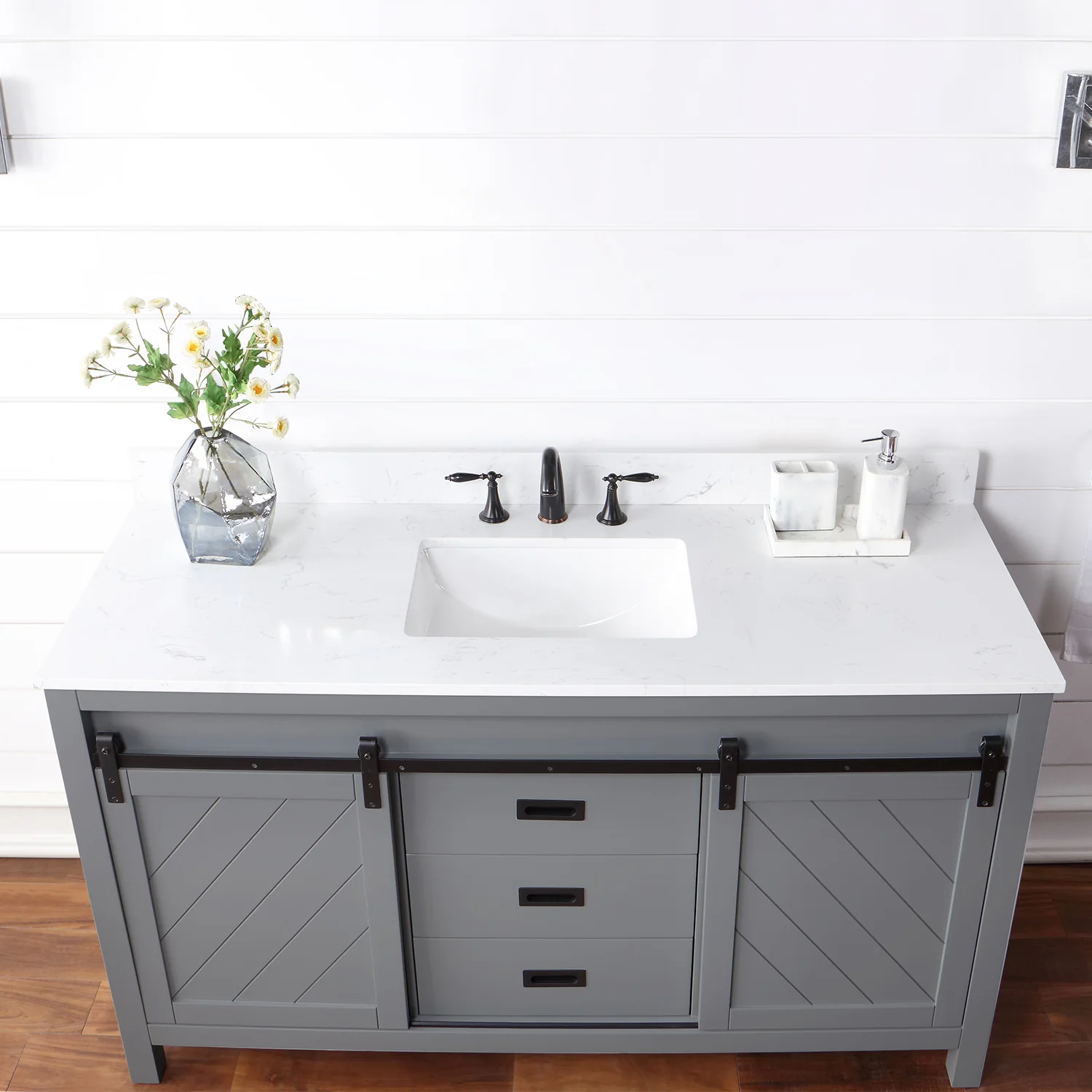 Altair Design Kinsley 60" Single Bathroom Vanity Set in Gray and Aosta White Composite Stone Countertop - Image 18