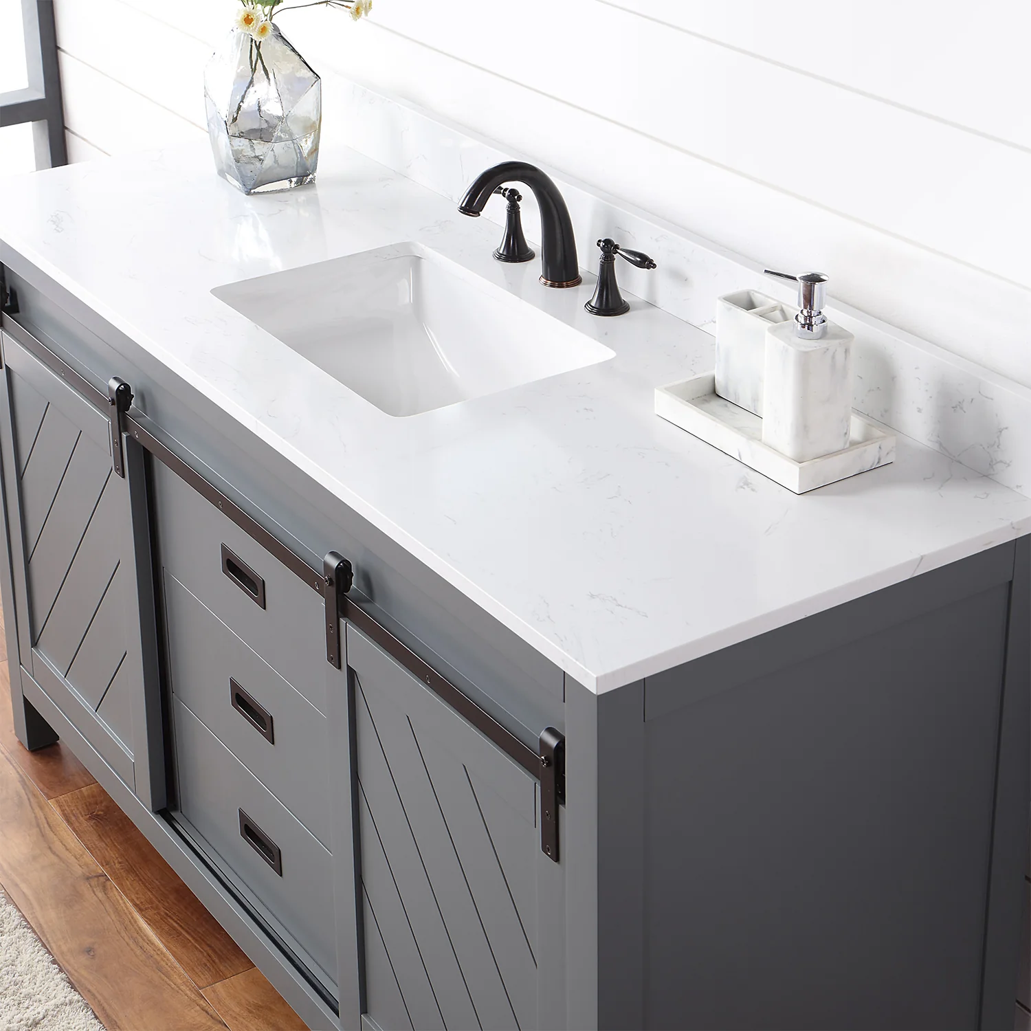 Altair Design Kinsley 60" Single Bathroom Vanity Set in Gray and Aosta White Composite Stone Countertop - Image 19
