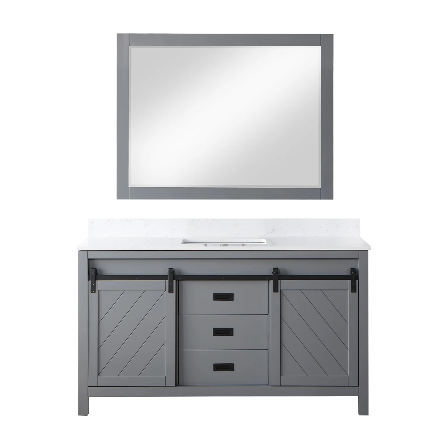 Altair Design Kinsley 60" Single Bathroom Vanity Set in Gray and Aosta White Composite Stone Countertop - Image 2