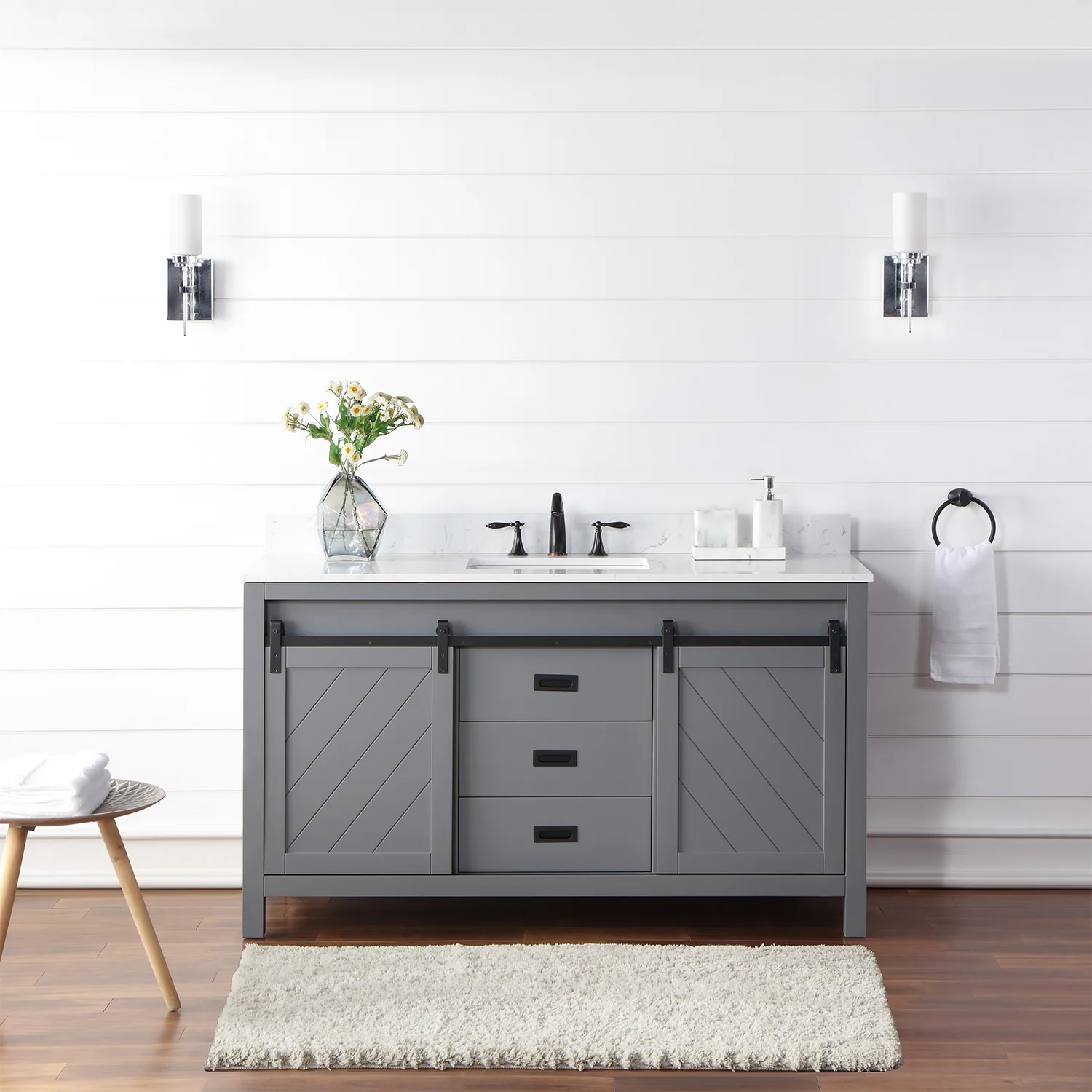 Altair Design Kinsley 60" Single Bathroom Vanity Set in Gray and Aosta White Composite Stone Countertop - Image 20
