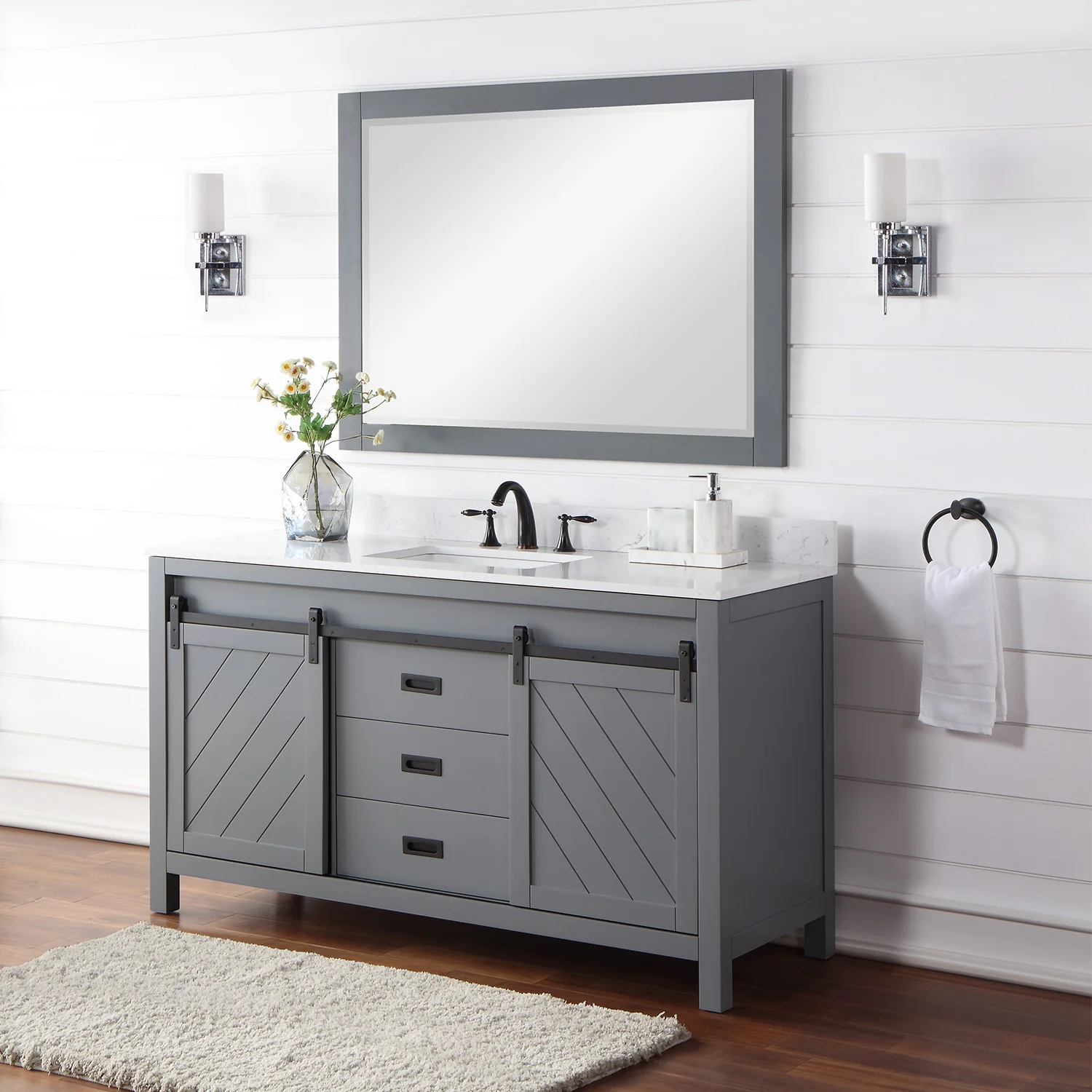 Altair Design Kinsley 60" Single Bathroom Vanity Set in Gray and Aosta White Composite Stone Countertop - Image 3