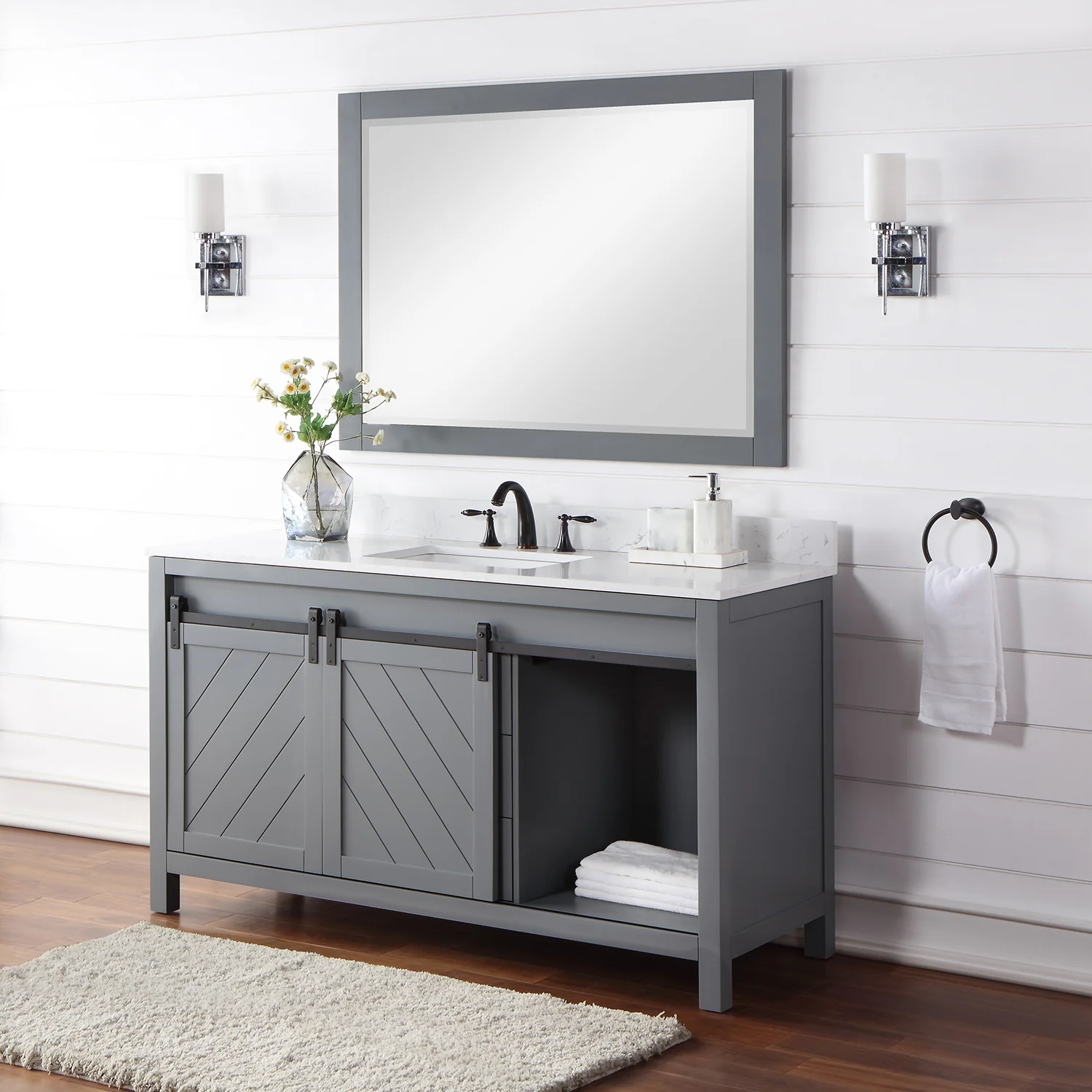 Altair Design Kinsley 60" Single Bathroom Vanity Set in Gray and Aosta White Composite Stone Countertop - Image 5