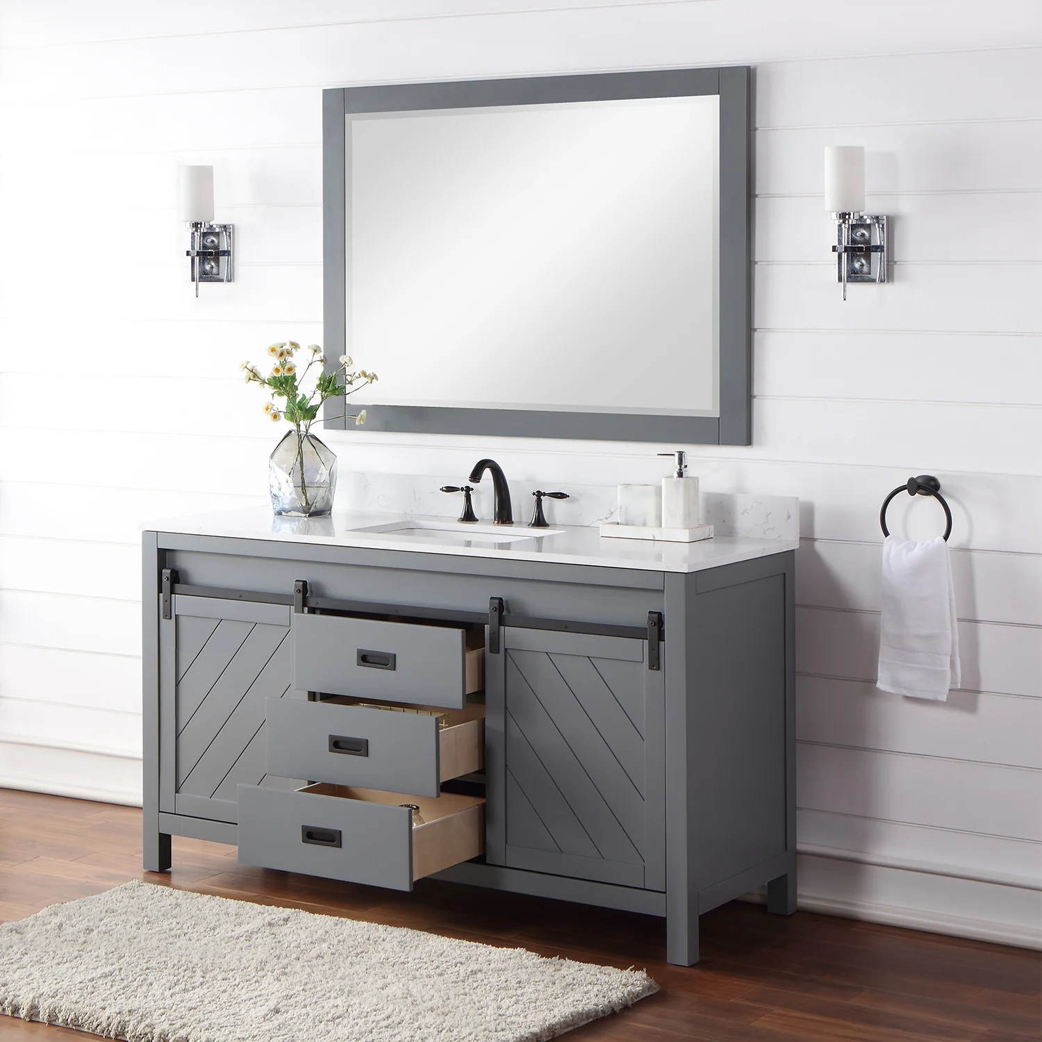 Altair Design Kinsley 60" Single Bathroom Vanity Set in Gray and Aosta White Composite Stone Countertop - Image 6