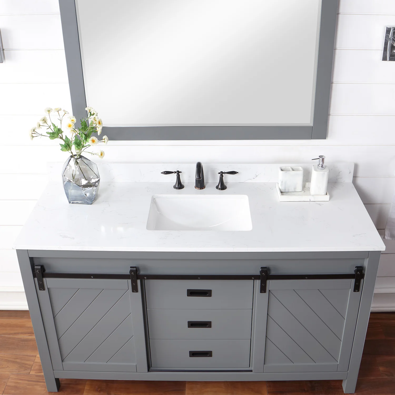 Altair Design Kinsley 60" Single Bathroom Vanity Set in Gray and Aosta White Composite Stone Countertop - Image 8