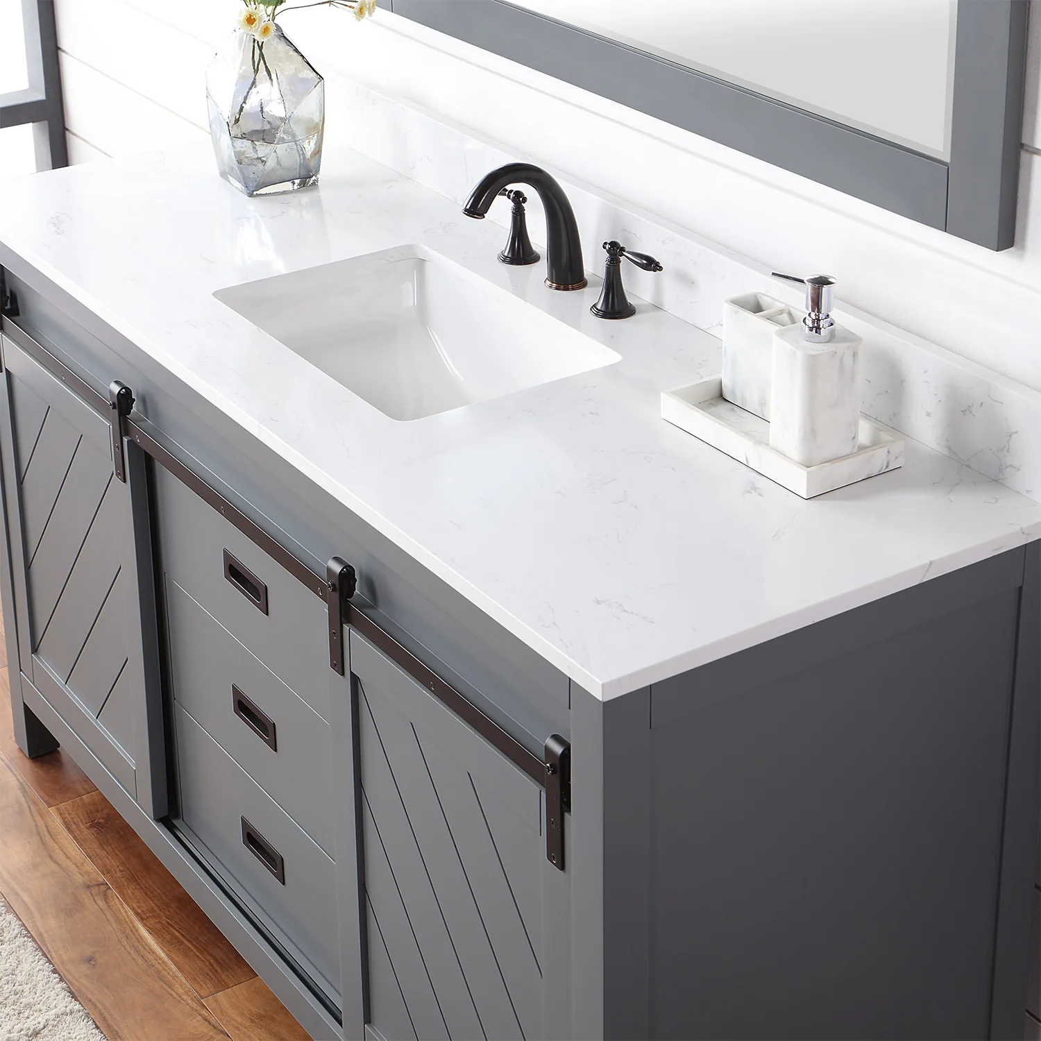 Altair Design Kinsley 60" Single Bathroom Vanity Set in Gray and Aosta White Composite Stone Countertop - Image 9