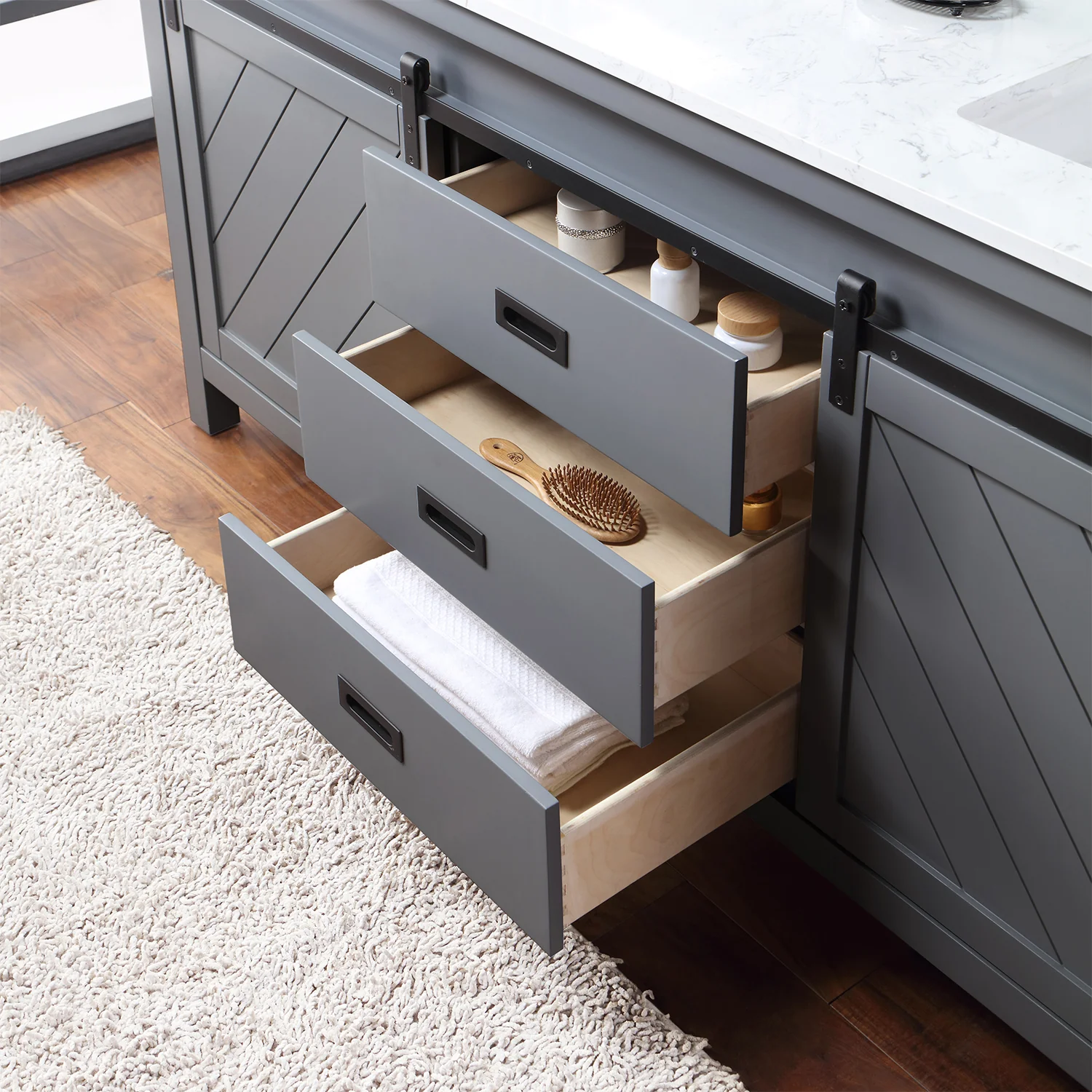 Altair Design Kinsley 72" Double Bathroom Vanity Set in Gray and Aosta White Composite Stone Countertop - Image 7