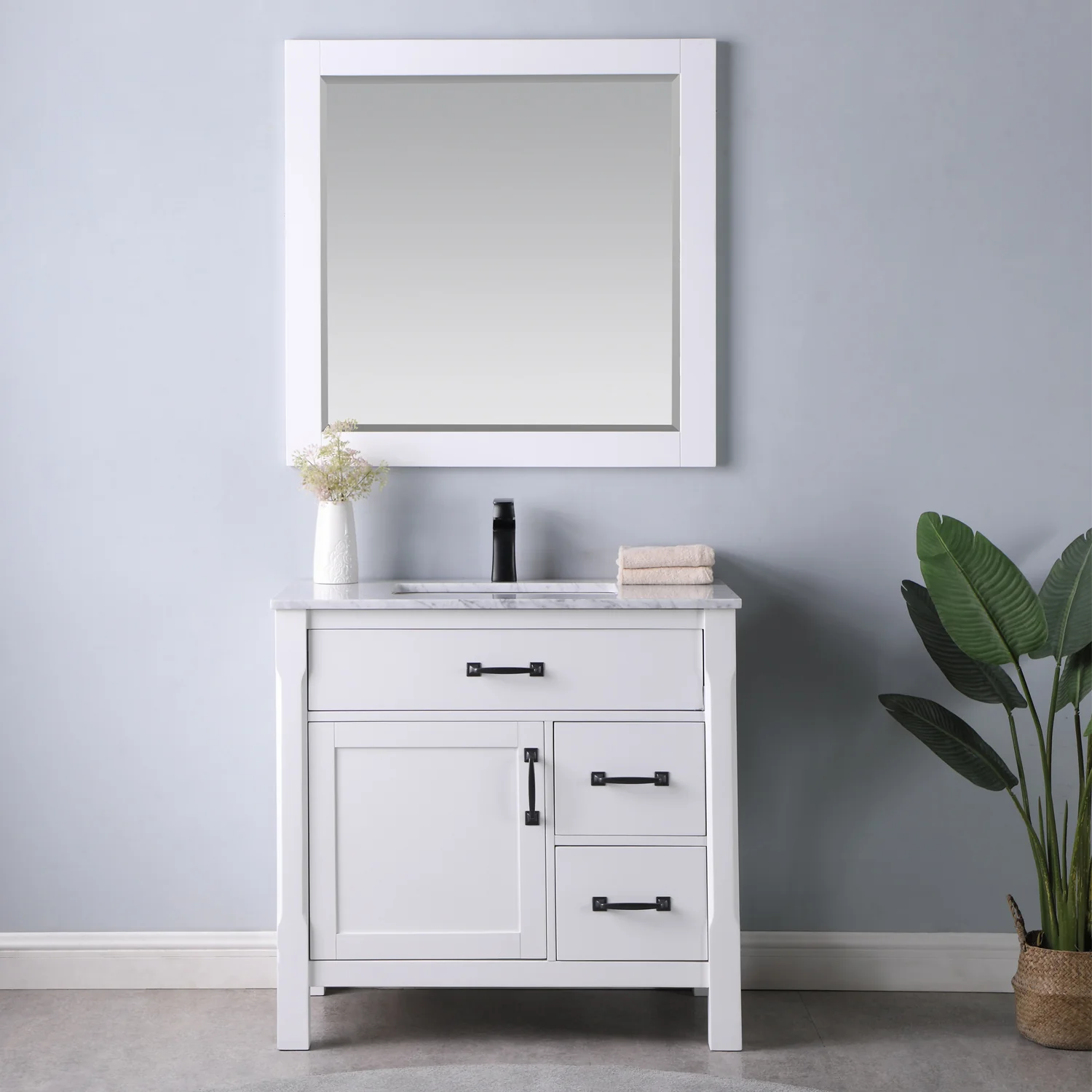 Altair Design Maribella 36" Single Bathroom Vanity Set in White and Carrara White Marble Countertop