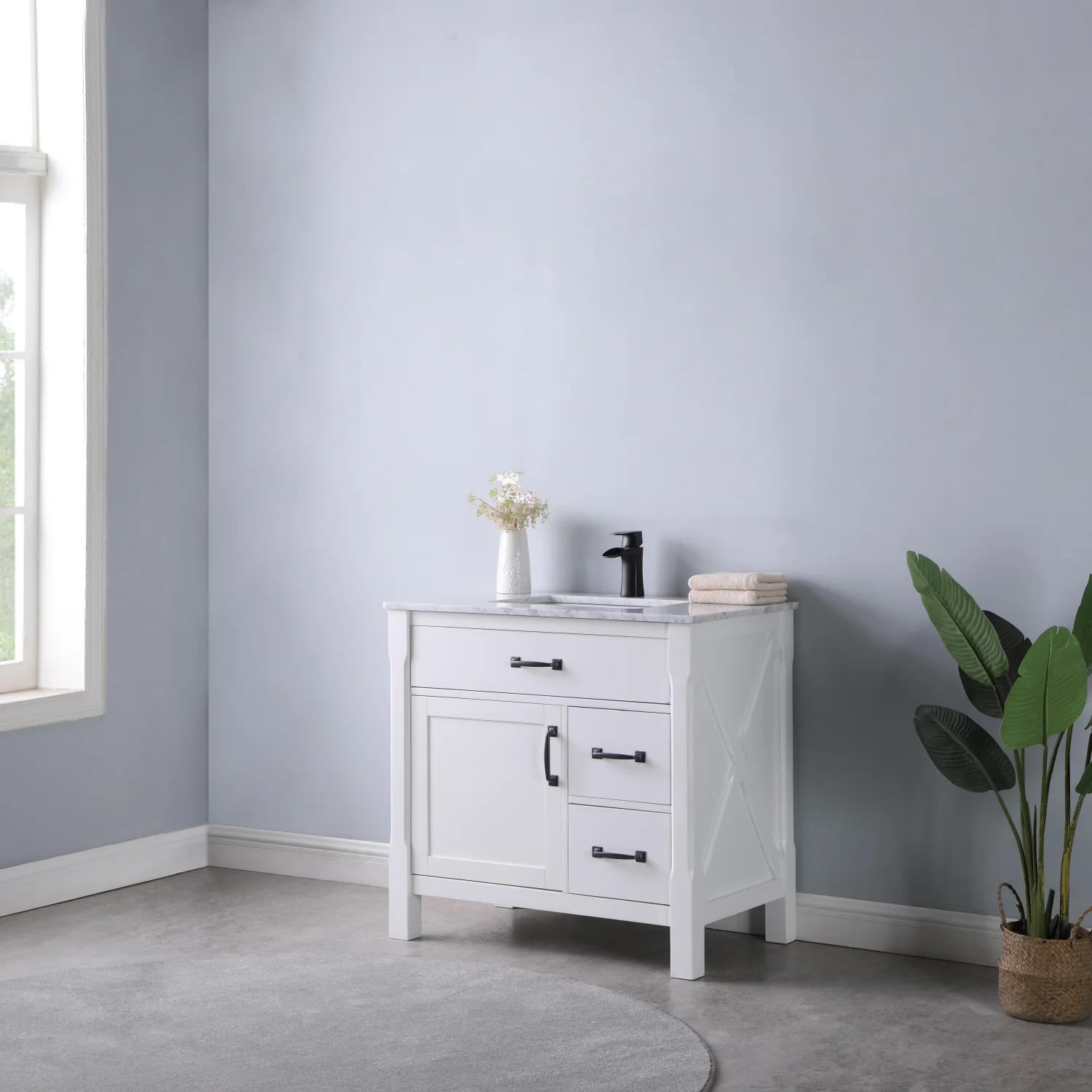 Altair Design Maribella 36" Single Bathroom Vanity Set in White and Carrara White Marble Countertop - Image 10