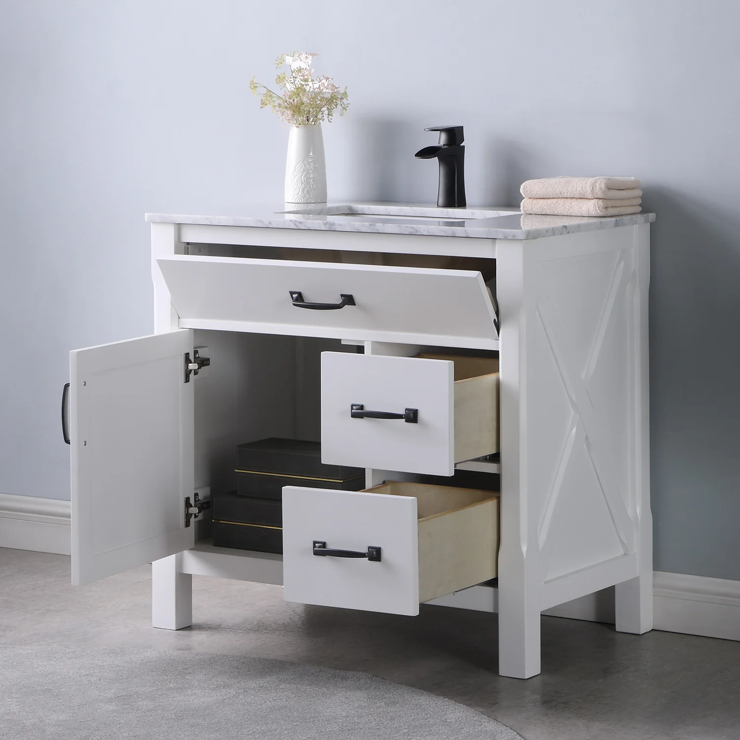 Altair Design Maribella 36" Single Bathroom Vanity Set in White and Carrara White Marble Countertop - Image 12