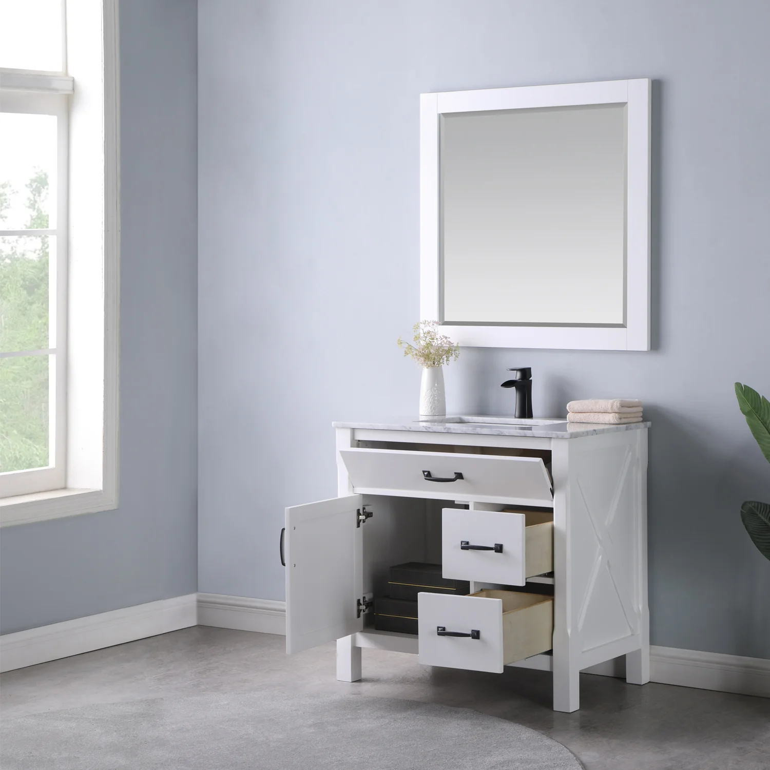 Altair Design Maribella 36" Single Bathroom Vanity Set in White and Carrara White Marble Countertop - Image 3