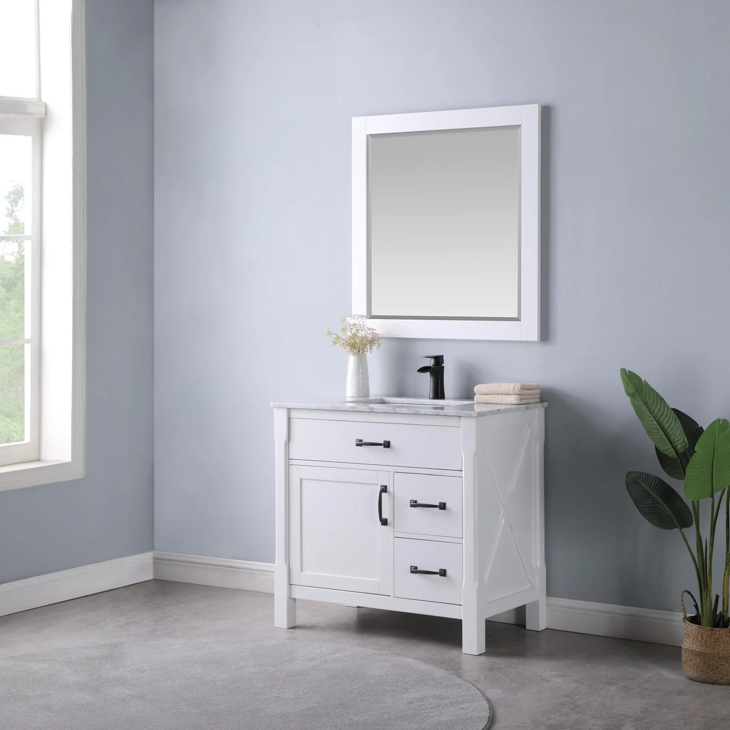 Altair Design Maribella 36" Single Bathroom Vanity Set in White and Carrara White Marble Countertop - Image 4