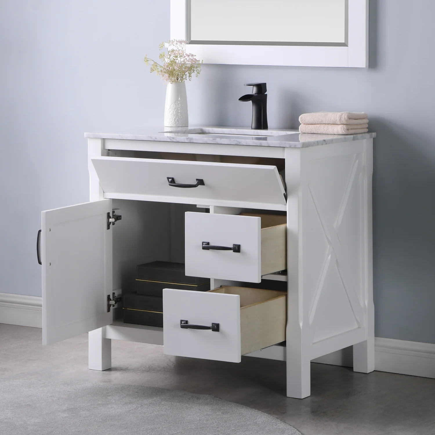 Altair Design Maribella 36" Single Bathroom Vanity Set in White and Carrara White Marble Countertop - Image 5