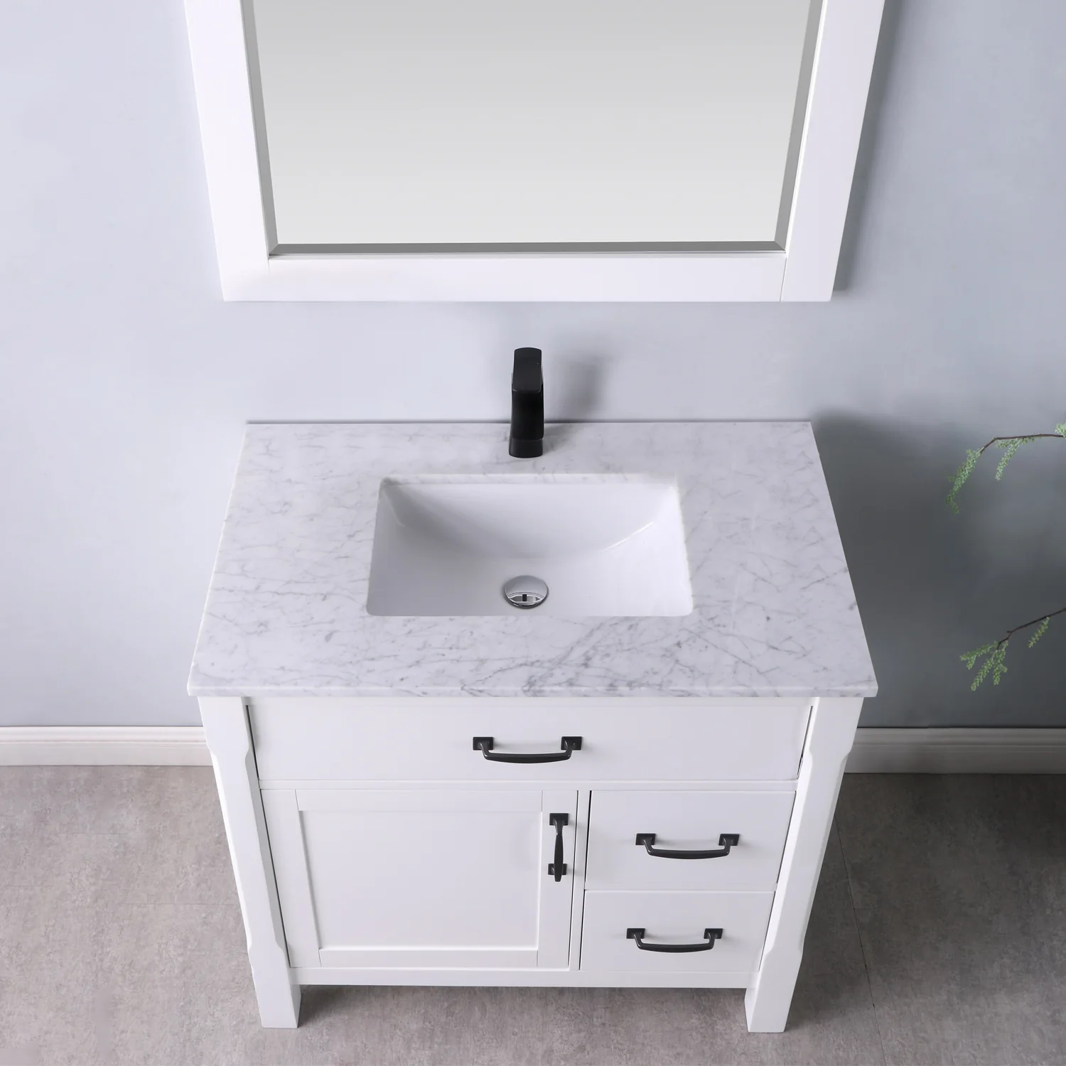 Altair Design Maribella 36" Single Bathroom Vanity Set in White and Carrara White Marble Countertop - Image 6