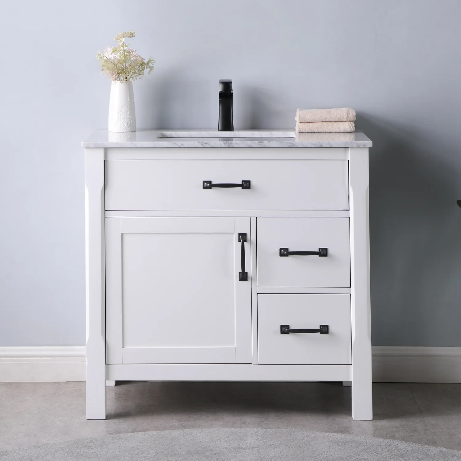 Altair Design Maribella 36" Single Bathroom Vanity Set in White and Carrara White Marble Countertop - Image 8