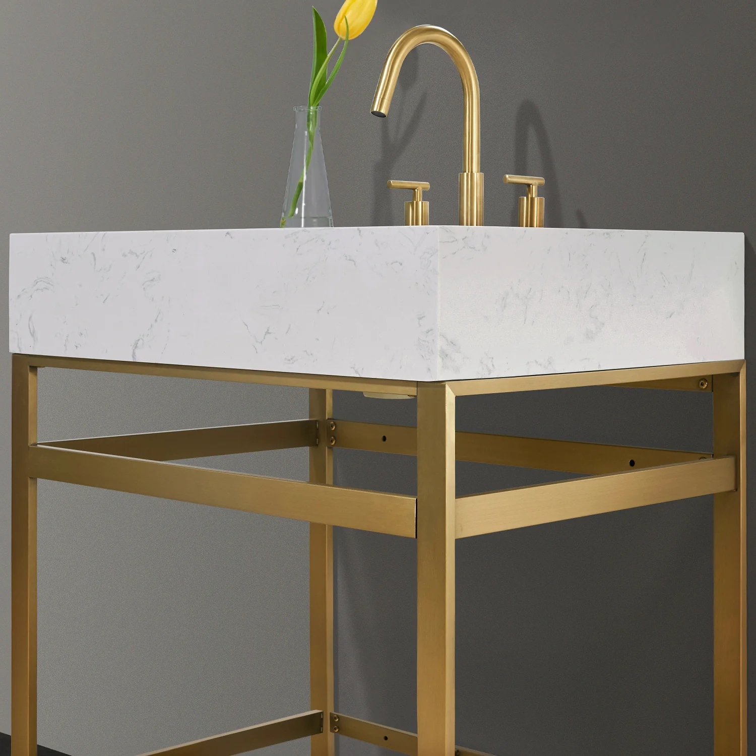 Altair Design Merano 30" Single Stainless Steel Vanity Console in Brushed Gold with Aosta White Stone Countertop - Image 12