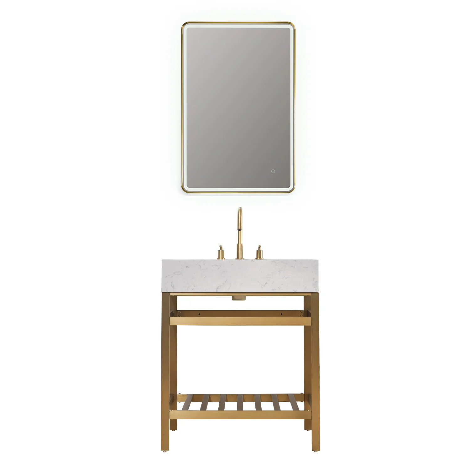 Altair Design Merano 30" Single Stainless Steel Vanity Console in Brushed Gold with Aosta White Stone Countertop - Image 2